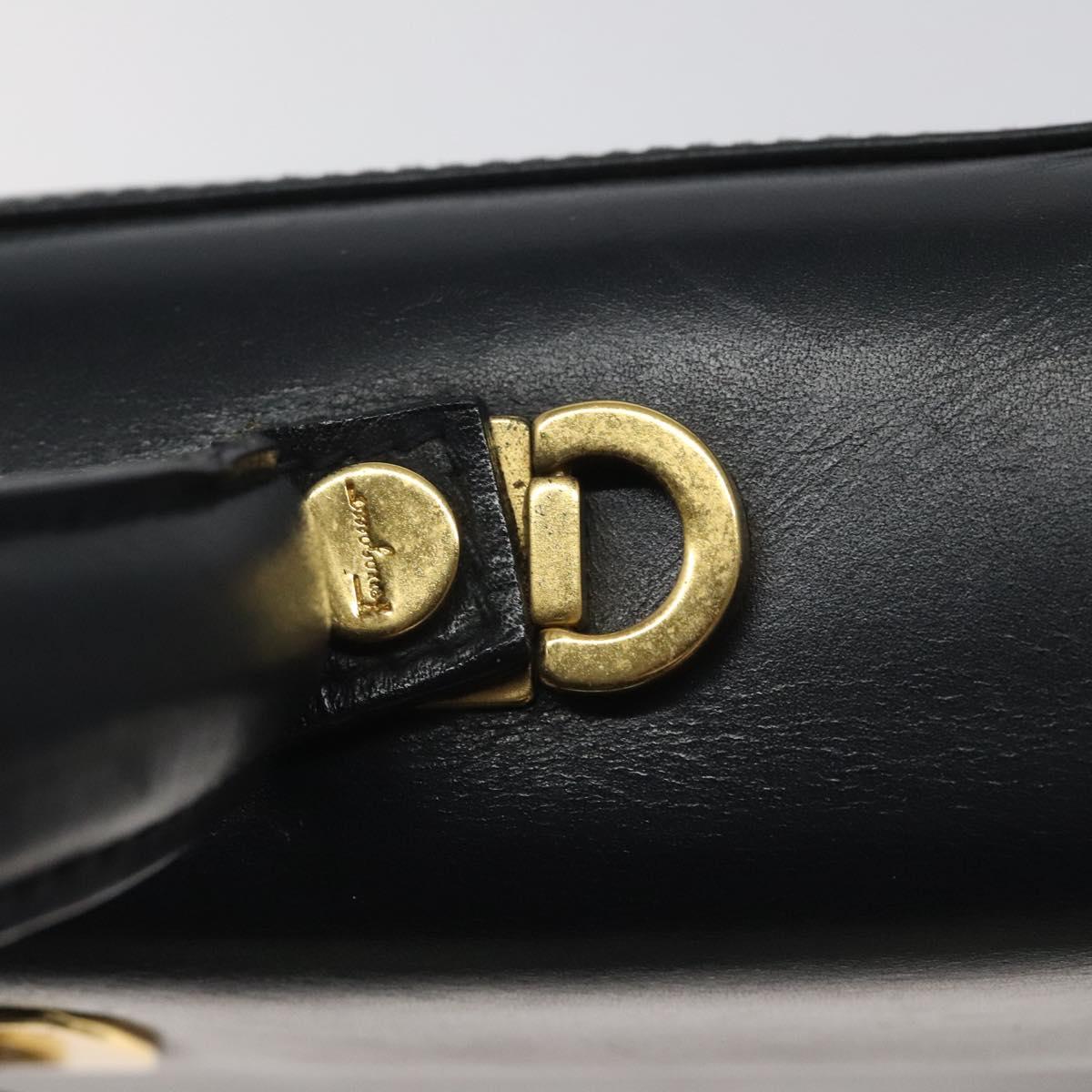 Salvatore Ferragamo Gancini Hand Bag Leather Navy Gold Auth 118152