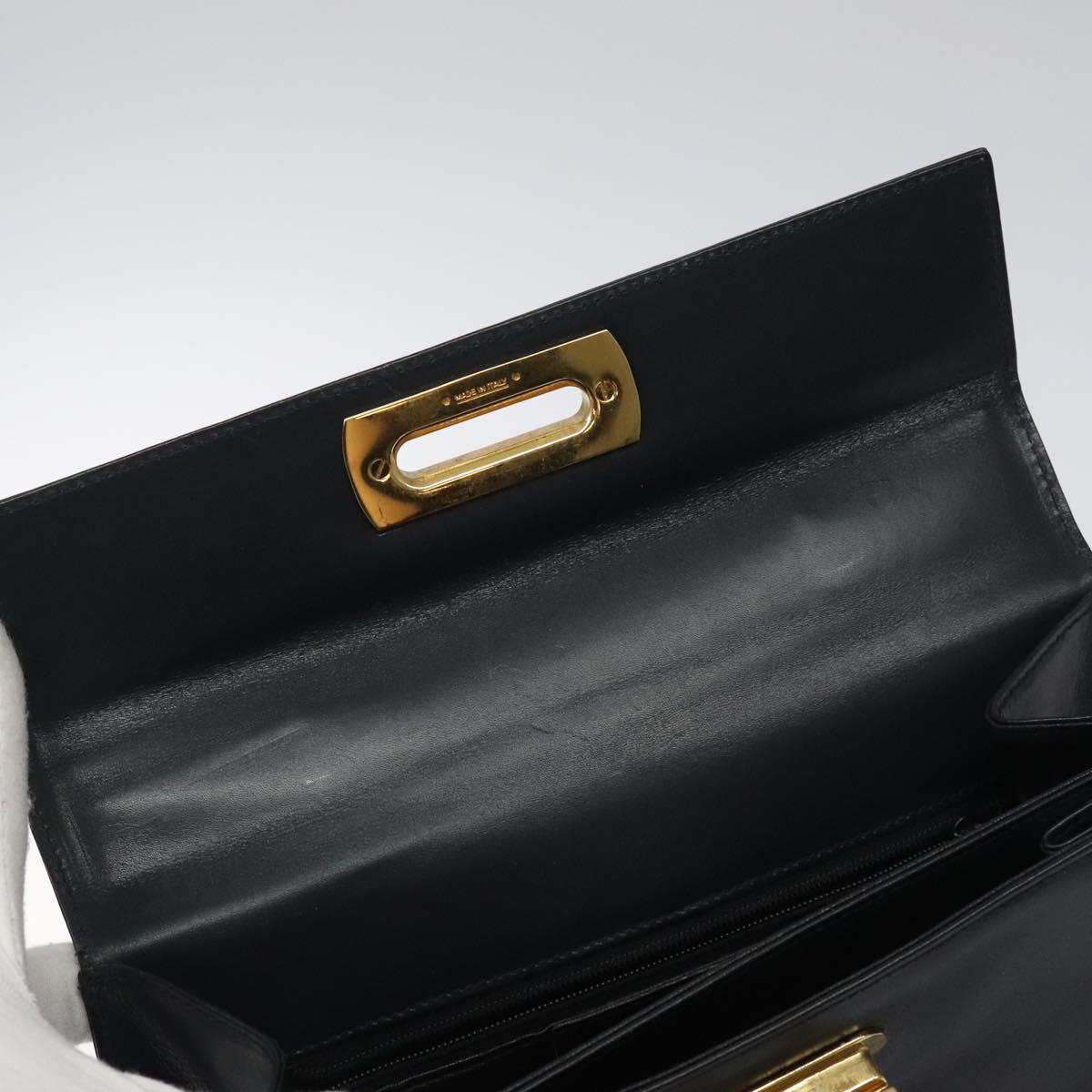 Salvatore Ferragamo Gancini Hand Bag Leather Navy Gold Auth 118152