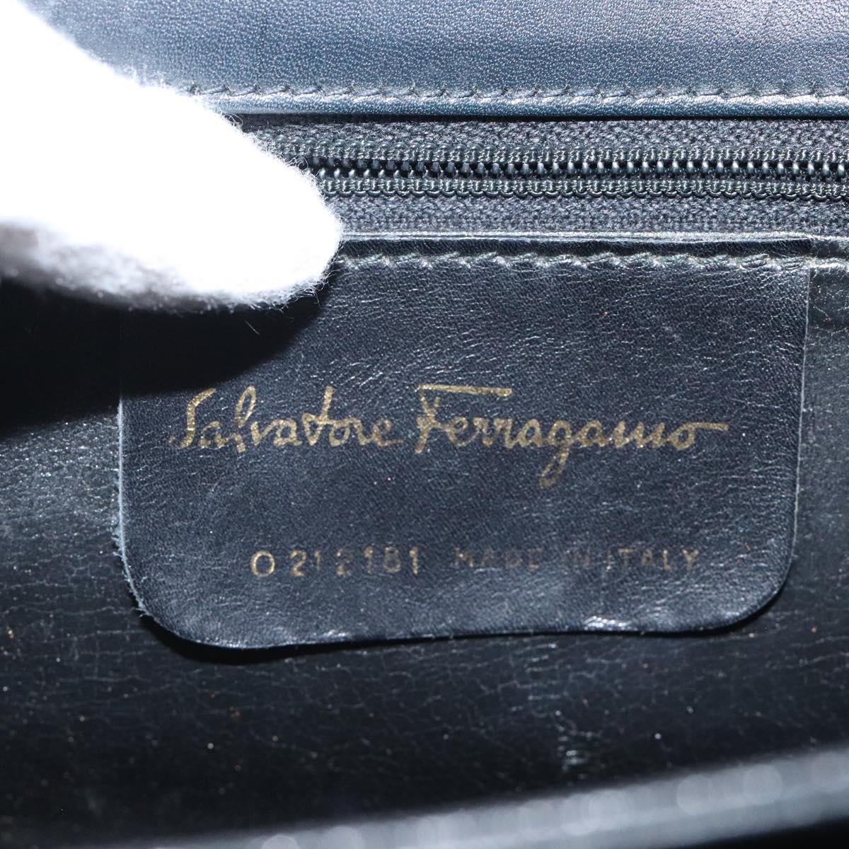 Salvatore Ferragamo Gancini Hand Bag Leather Navy Gold Auth 118152