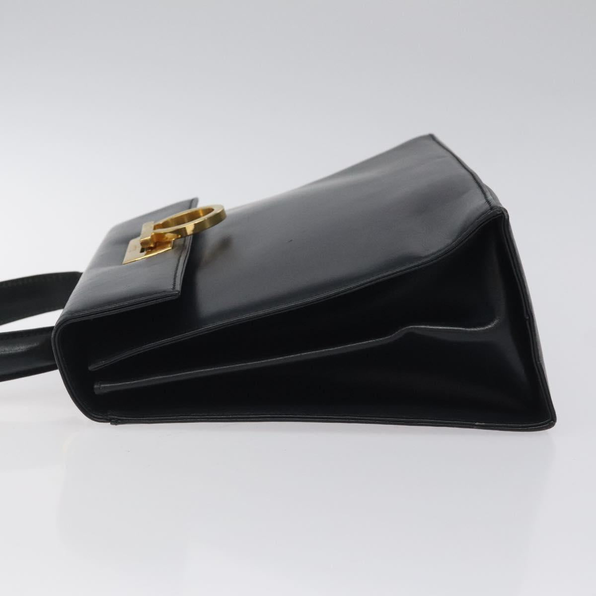 Salvatore Ferragamo Gancini Hand Bag Leather Navy Gold Auth 118152