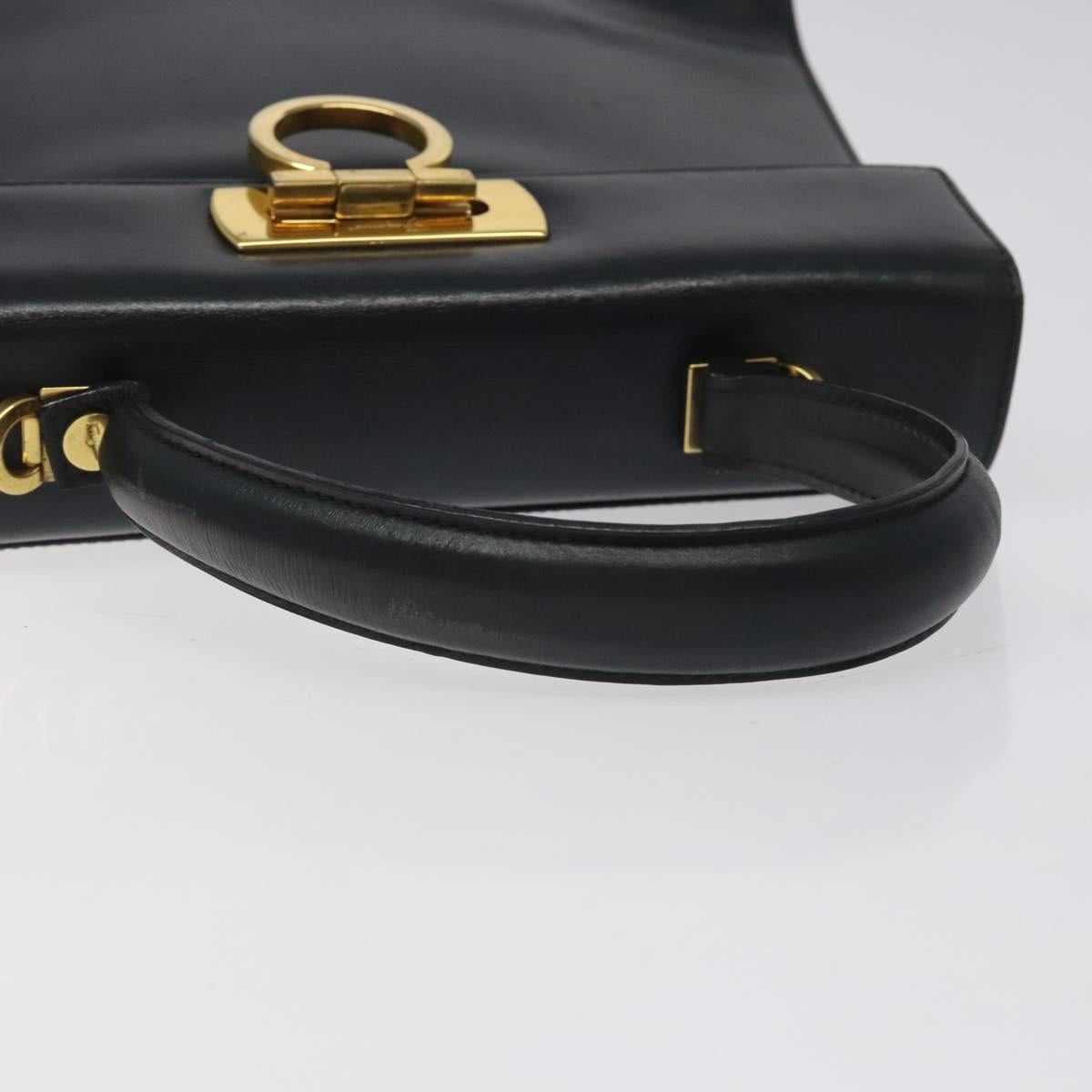 Salvatore Ferragamo Gancini Hand Bag Leather Navy Gold Auth 118152