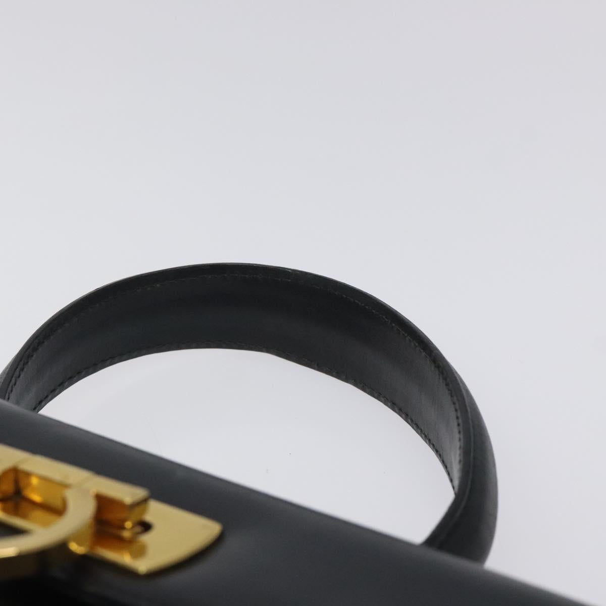 Salvatore Ferragamo Gancini Hand Bag Leather Navy Gold Auth 118152