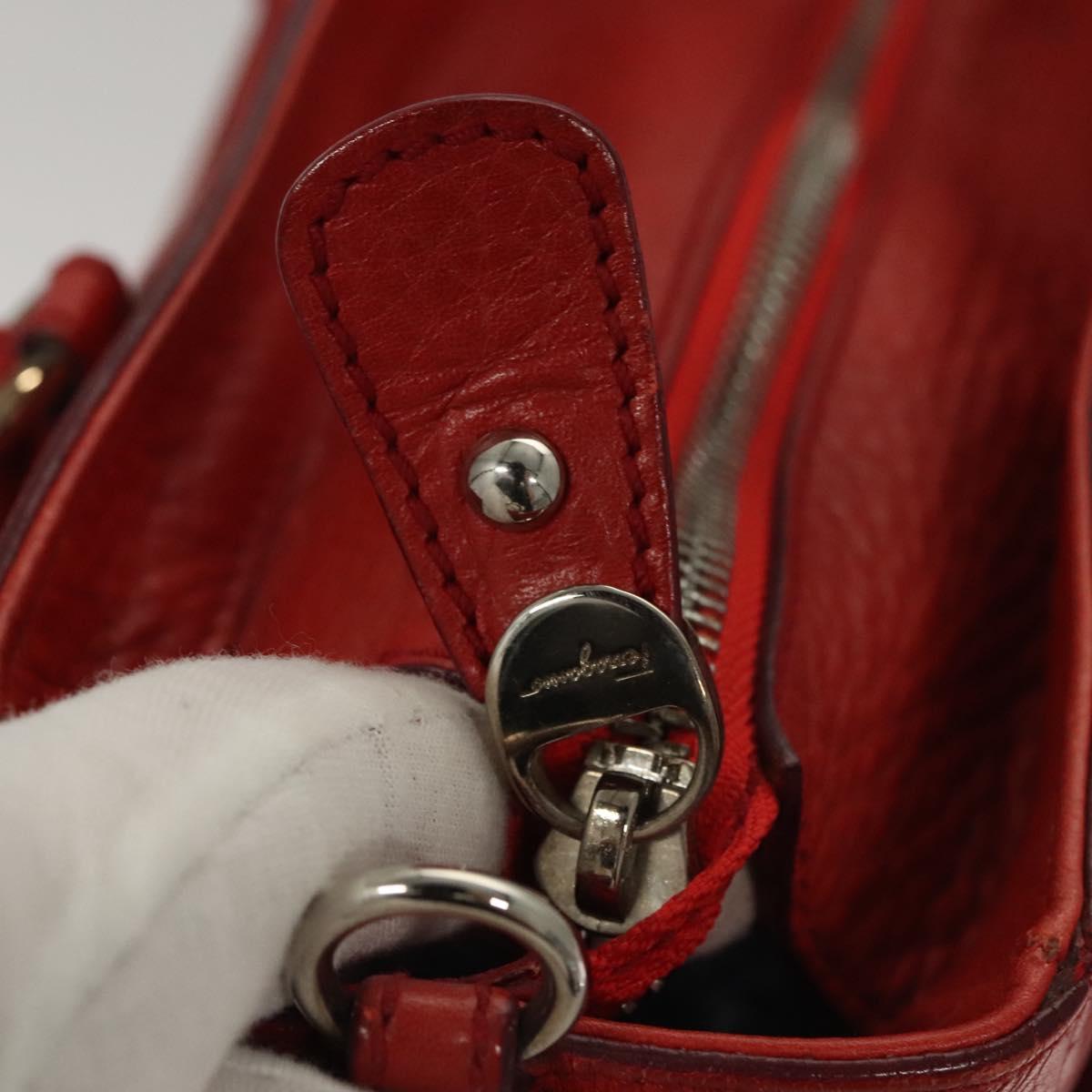 Salvatore Ferragamo Gancini Hand Bag Leather 2way Red Silver Auth 118153