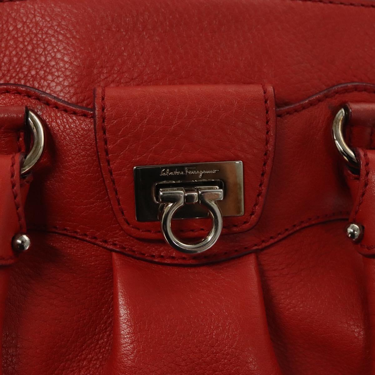 Salvatore Ferragamo Gancini Hand Bag Leather 2way Red Silver Auth 118153