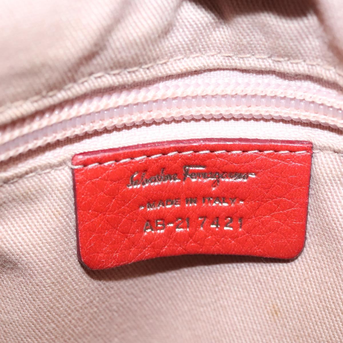 Salvatore Ferragamo Gancini Hand Bag Leather 2way Red Silver Auth 118153