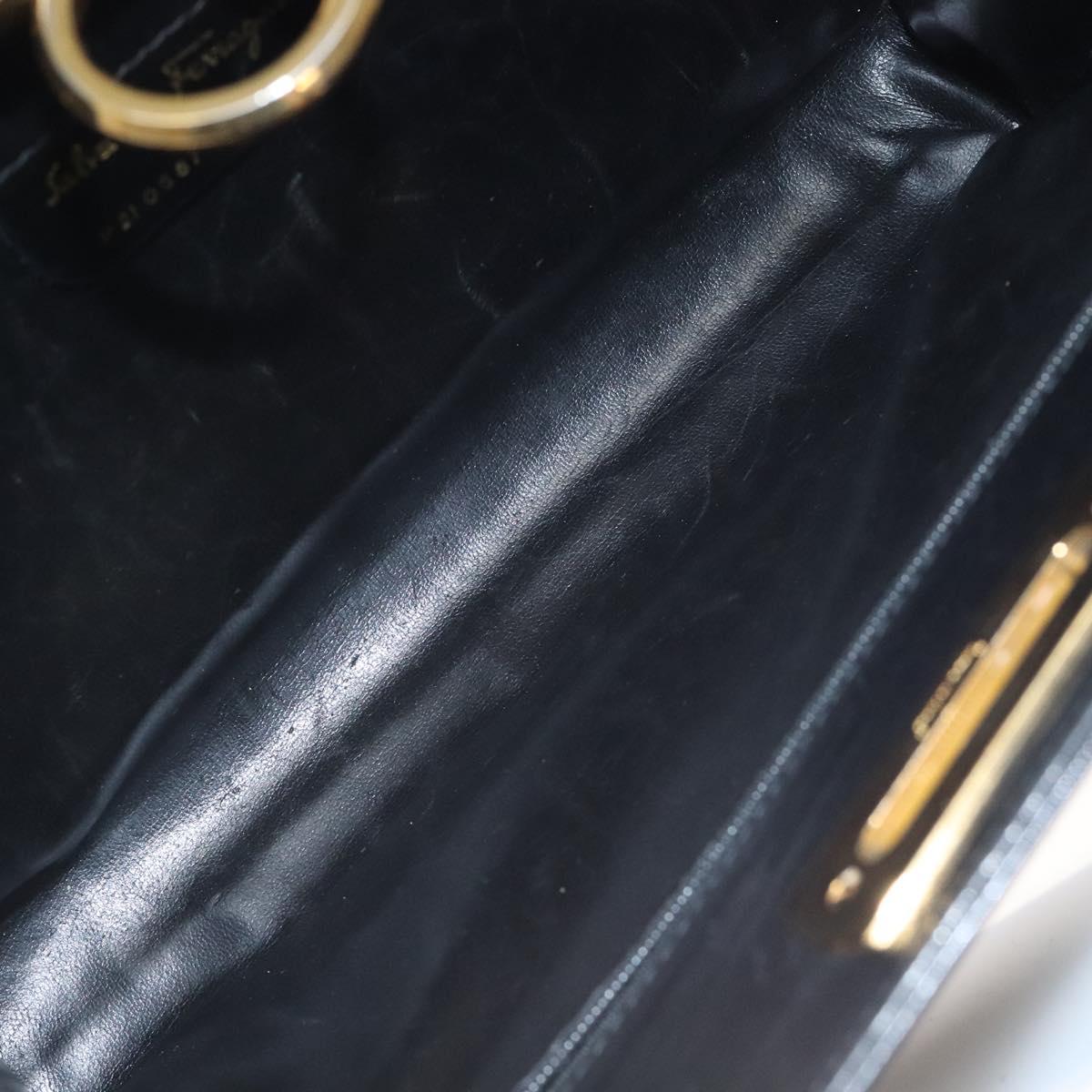 Salvatore Ferragamo Gancini Chain Shoulder Bag Leather Black Gold Auth 118161