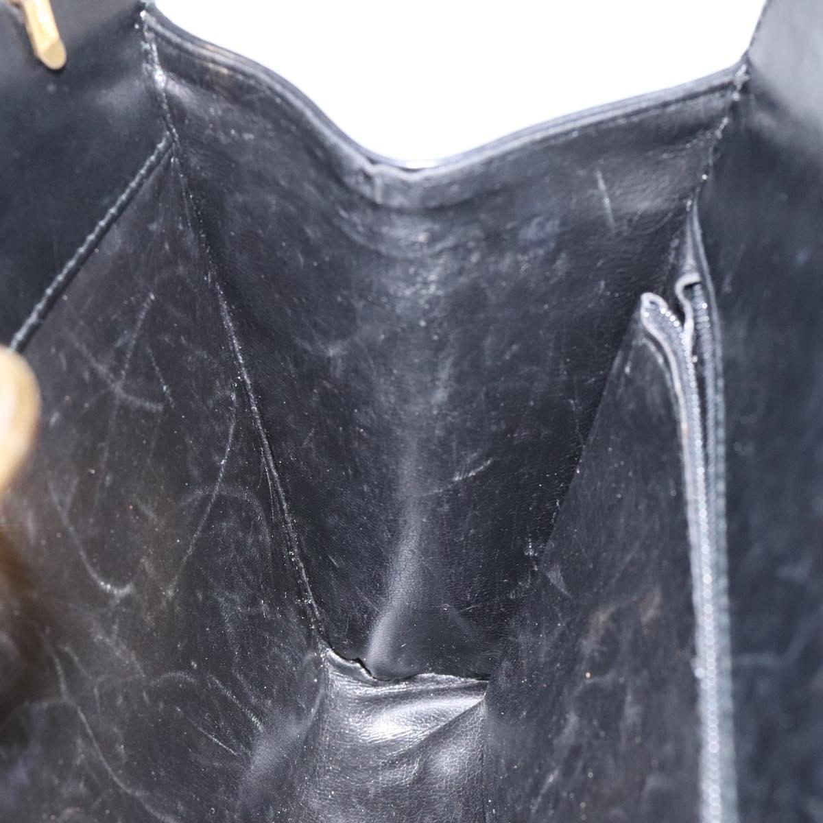 Salvatore Ferragamo Gancini Chain Shoulder Bag Leather Black Gold Auth 118161