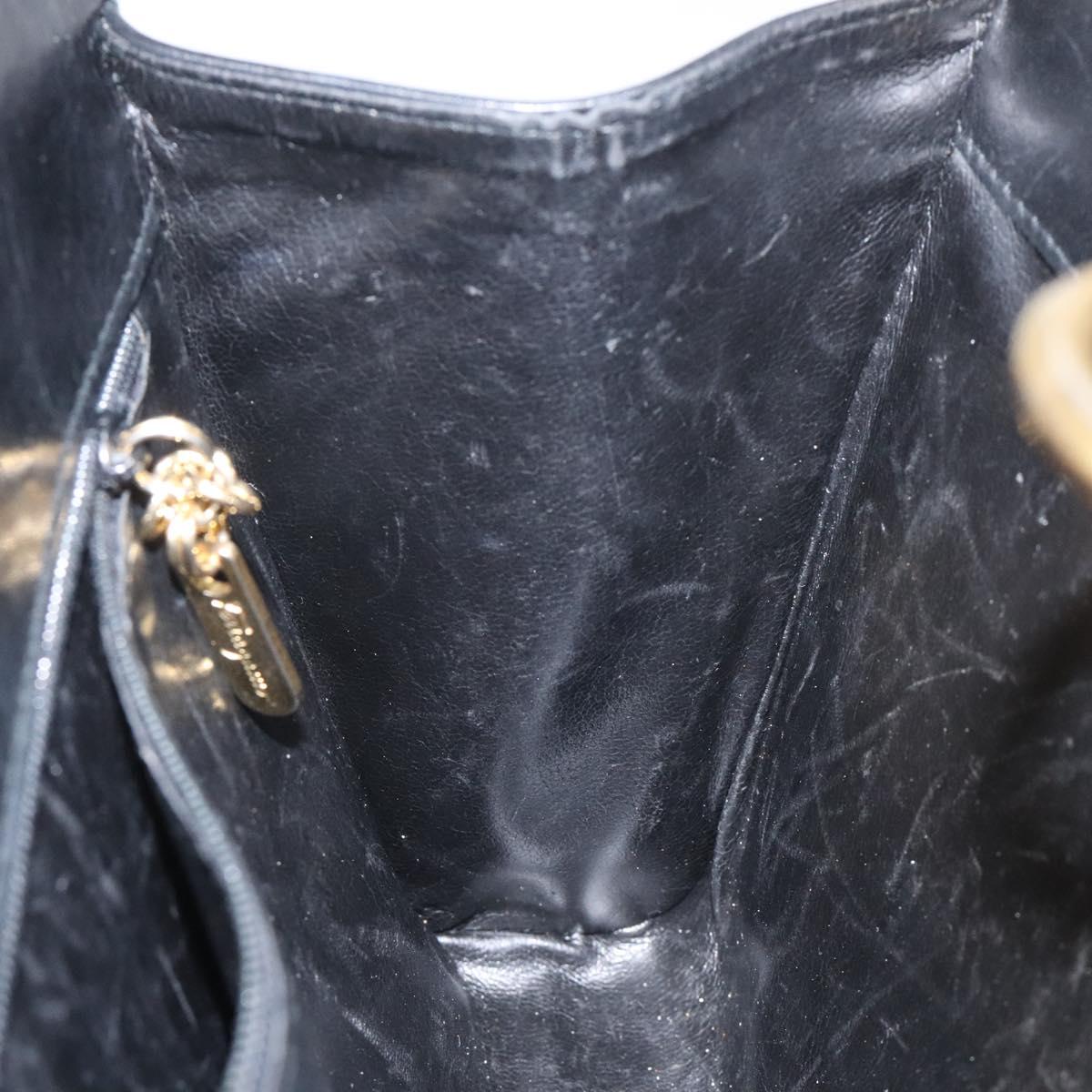 Salvatore Ferragamo Gancini Chain Shoulder Bag Leather Black Gold Auth 118161