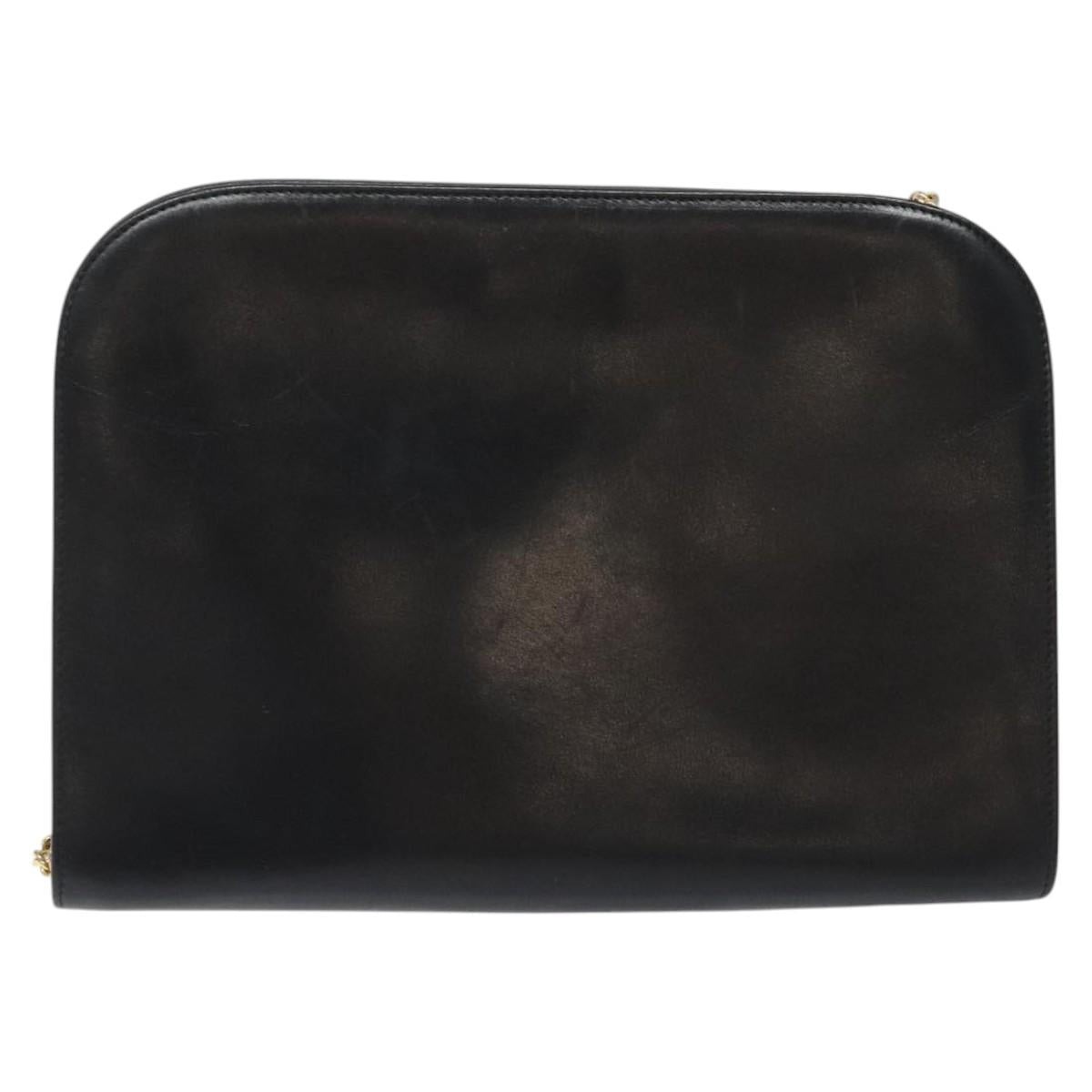 Salvatore Ferragamo Gancini Chain Shoulder Bag Leather Black Gold Auth 118161