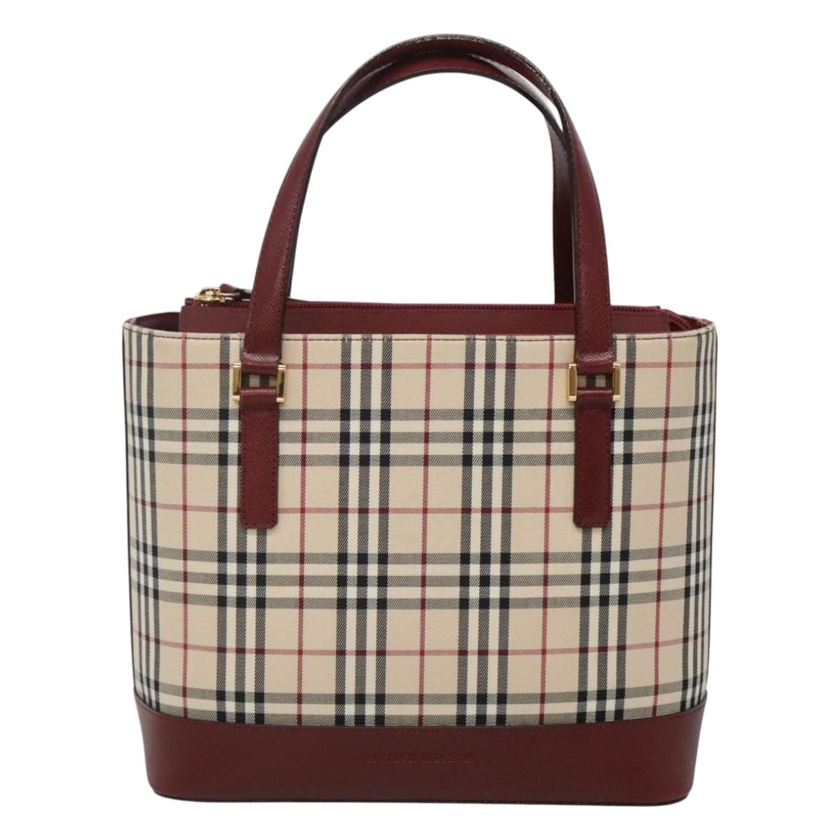 BURBERRY Nova Check Tote Bag Canvas Beige Gold Auth 118162