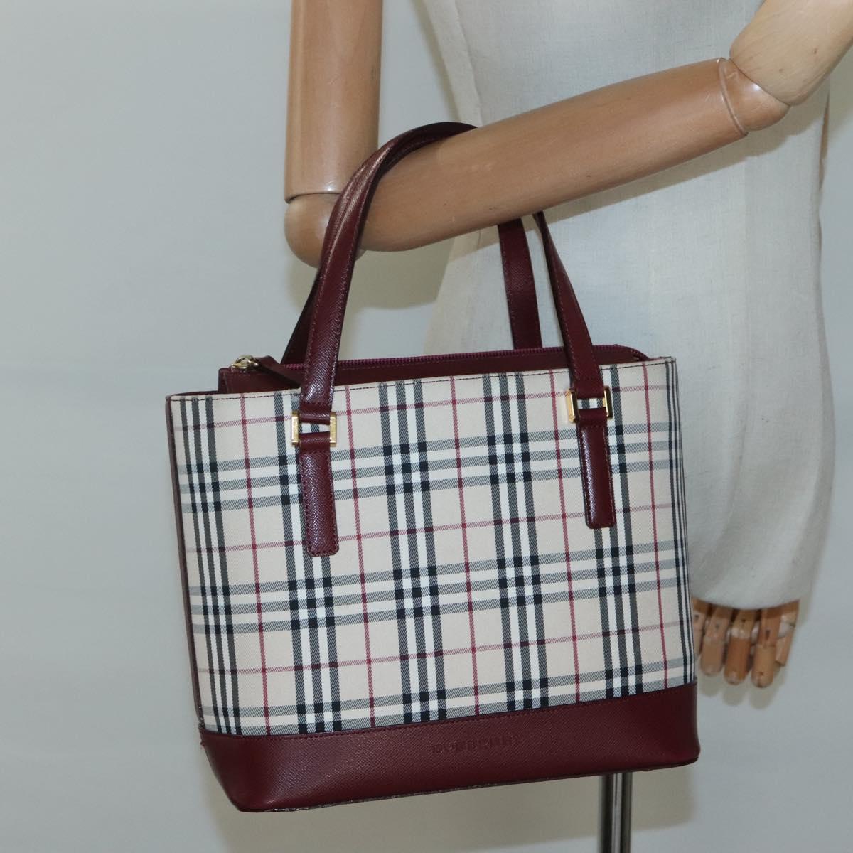 BURBERRY Nova Check Tote Bag Canvas Beige Gold Auth 118162