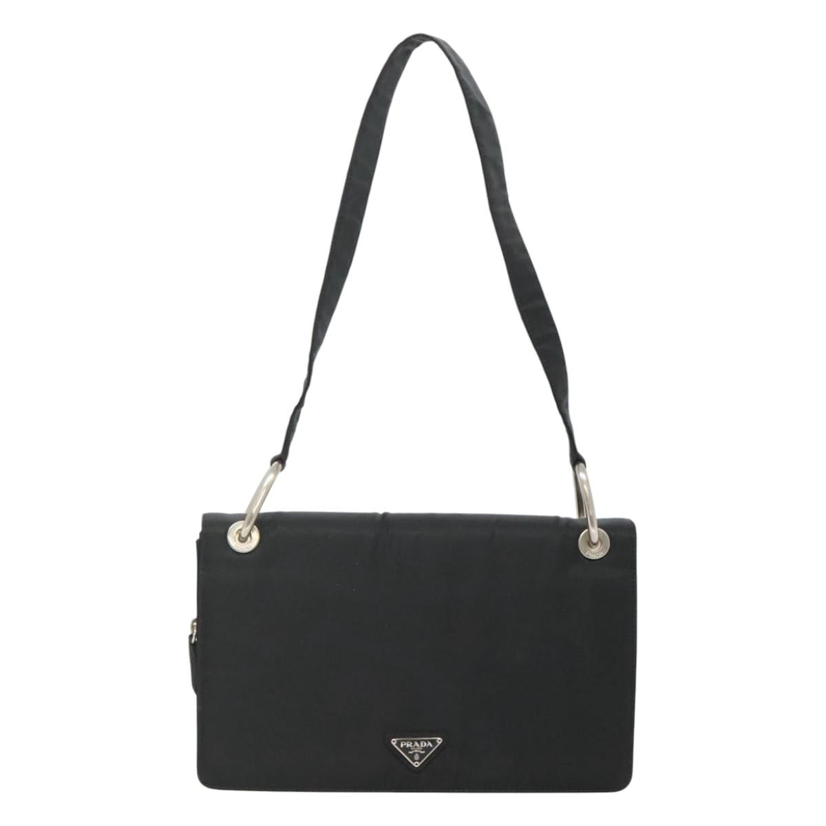 PRADA Shoulder Bag Nylon Black Silver Auth 118177