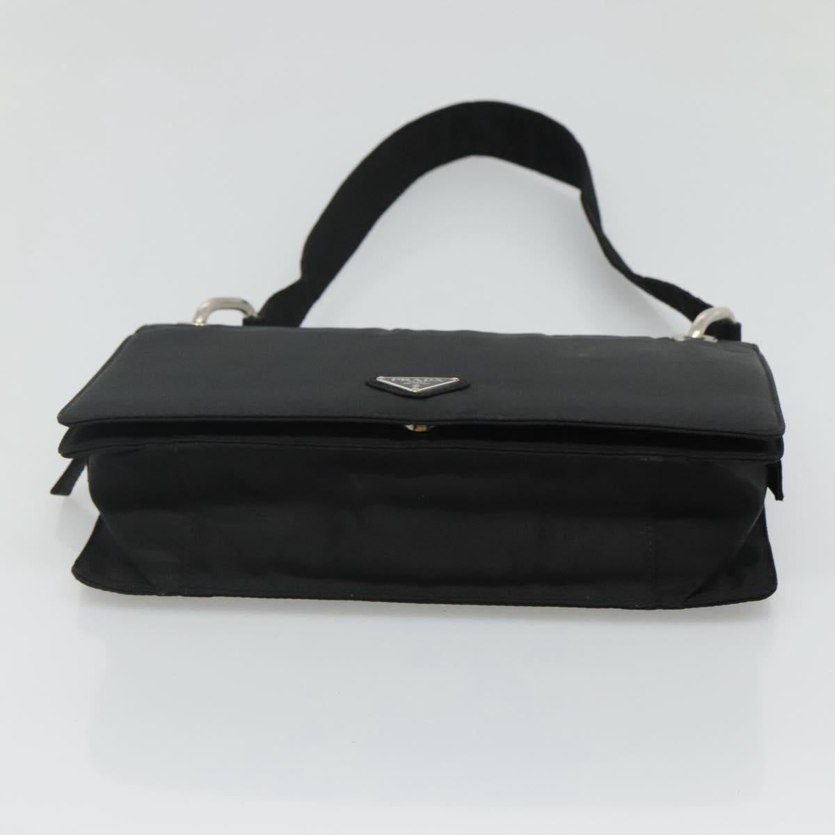 PRADA Shoulder Bag Nylon Black Silver Auth 118177