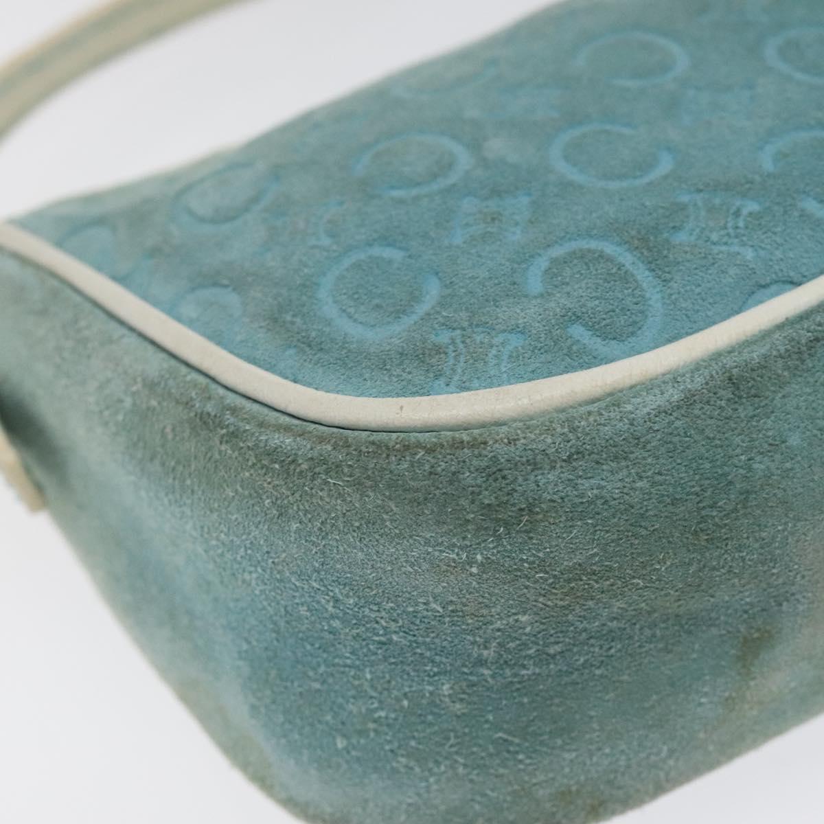 CELINE C Macadam Canvas Accessory Pouch Suede Light Blue Gold Auth 118180