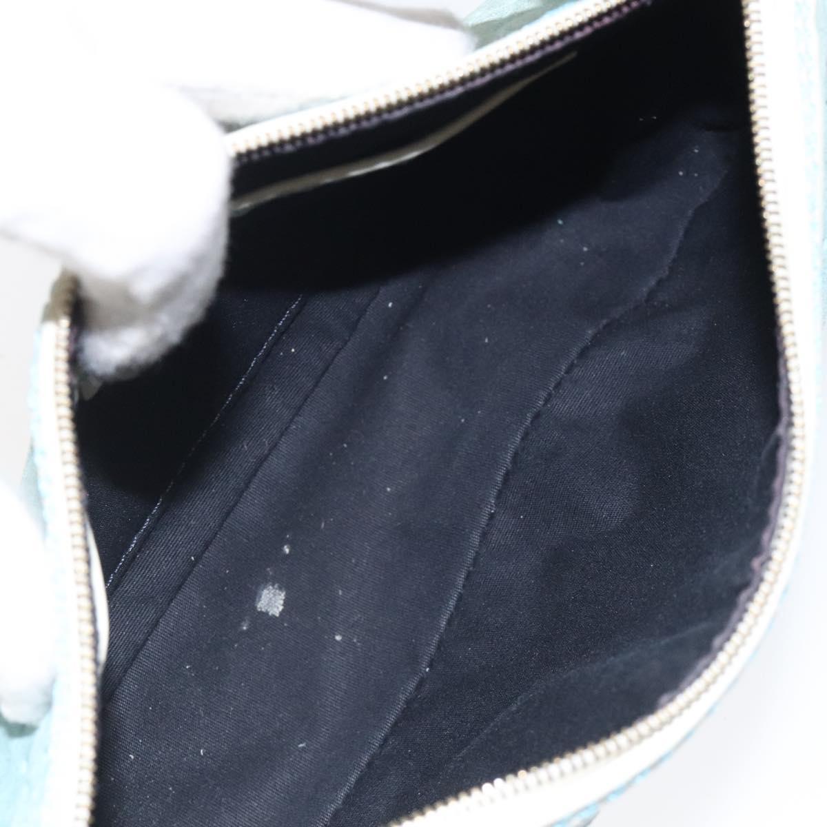 CELINE C Macadam Canvas Accessory Pouch Suede Light Blue Gold Auth 118180