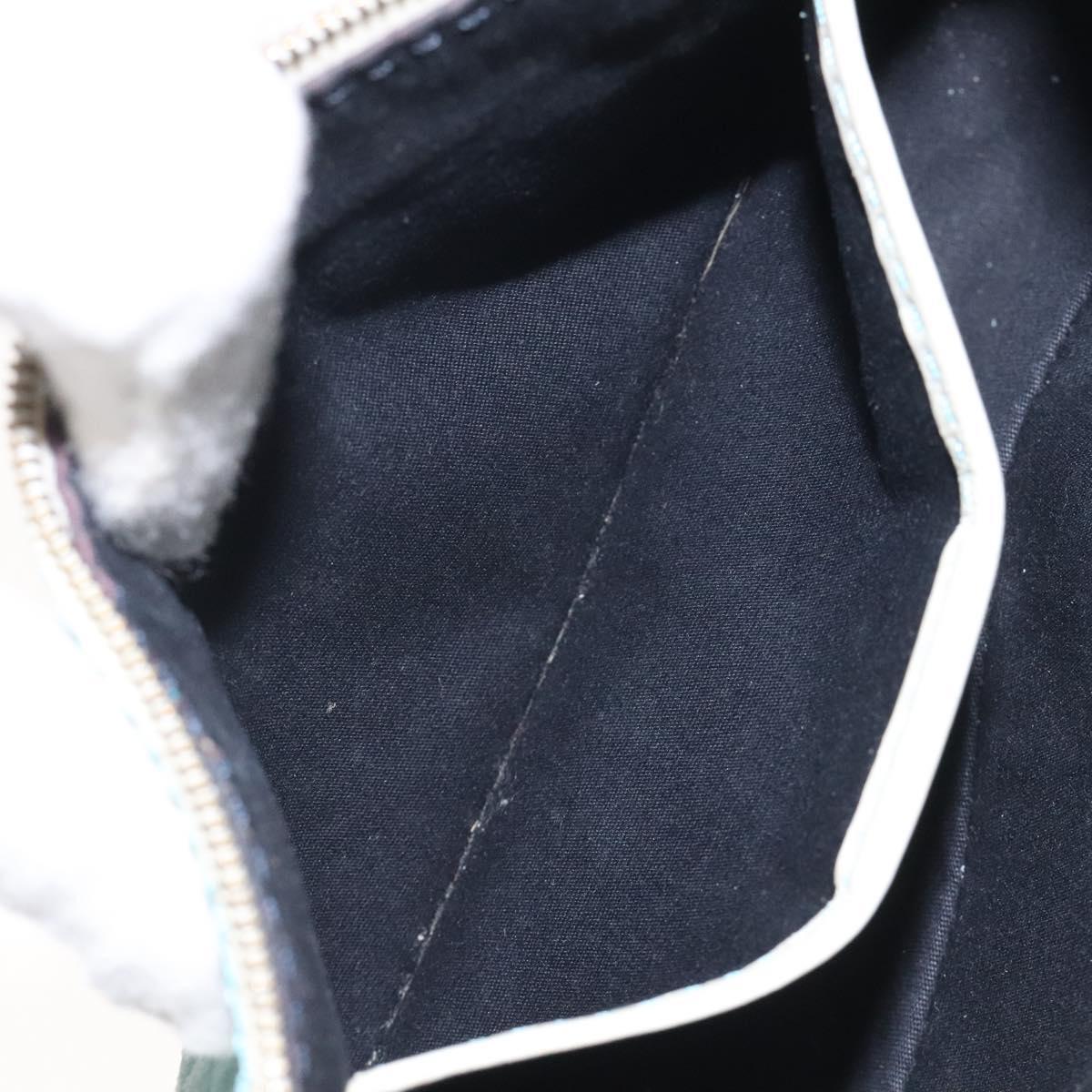 CELINE C Macadam Canvas Accessory Pouch Suede Light Blue Gold Auth 118180