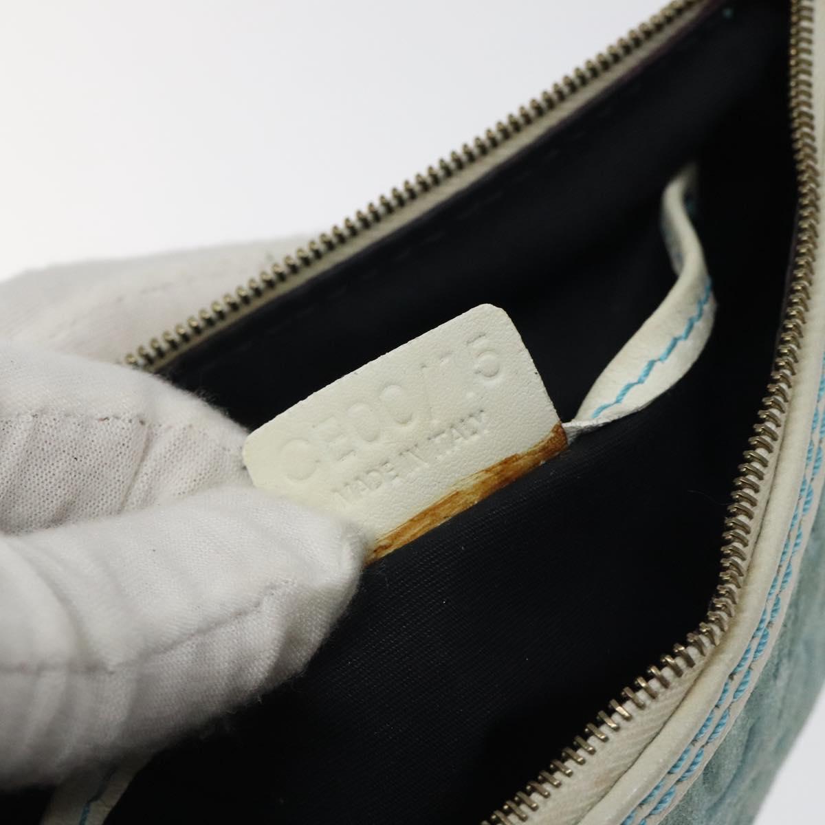 CELINE C Macadam Canvas Accessory Pouch Suede Light Blue Gold Auth 118180