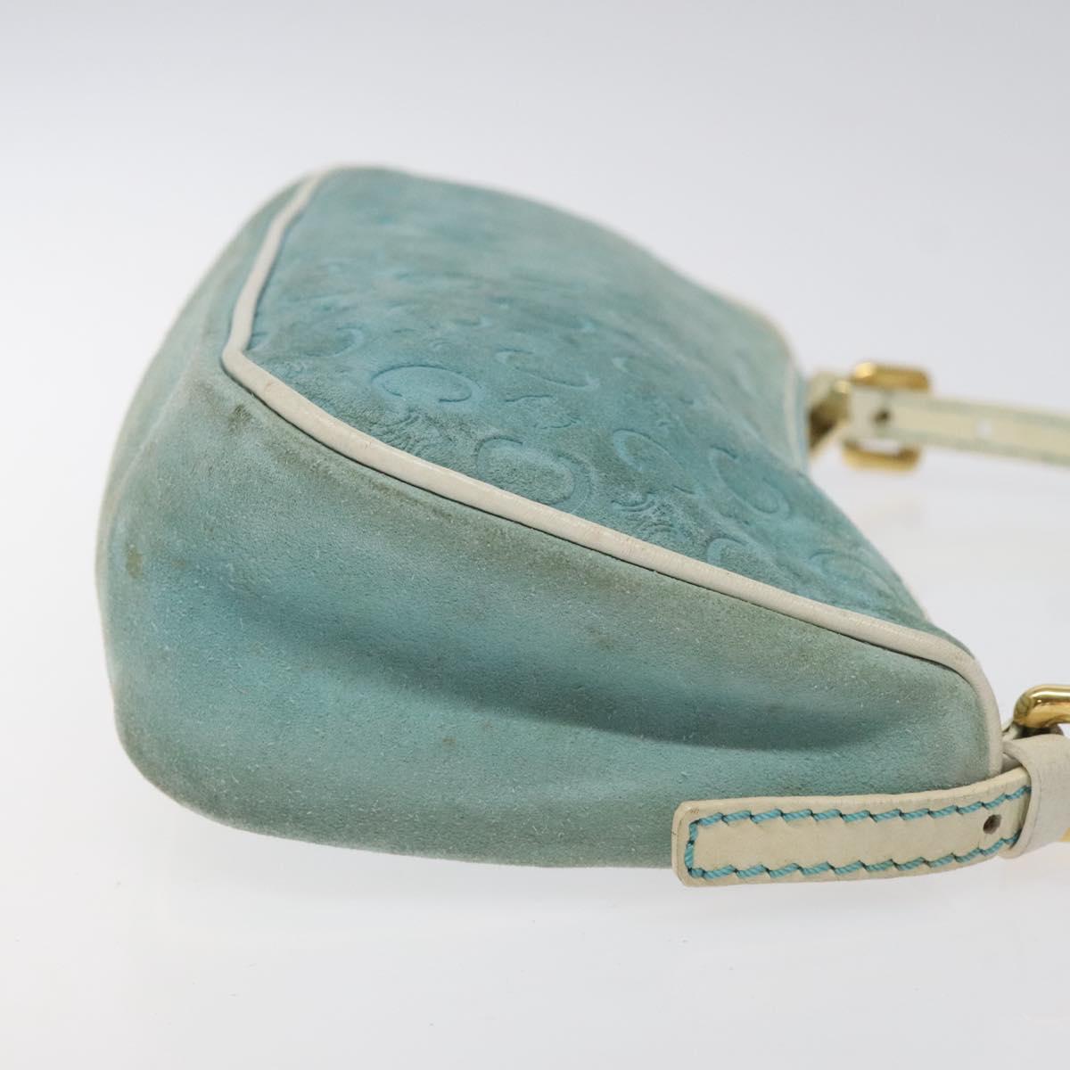 CELINE C Macadam Canvas Accessory Pouch Suede Light Blue Gold Auth 118180