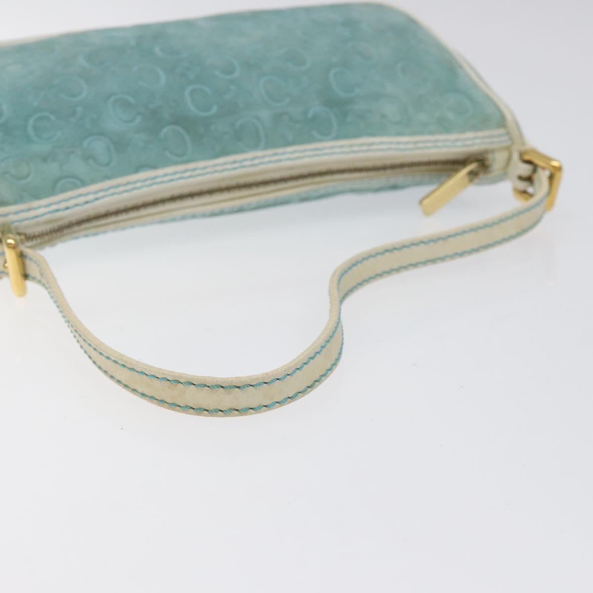CELINE C Macadam Canvas Accessory Pouch Suede Light Blue Gold Auth 118180