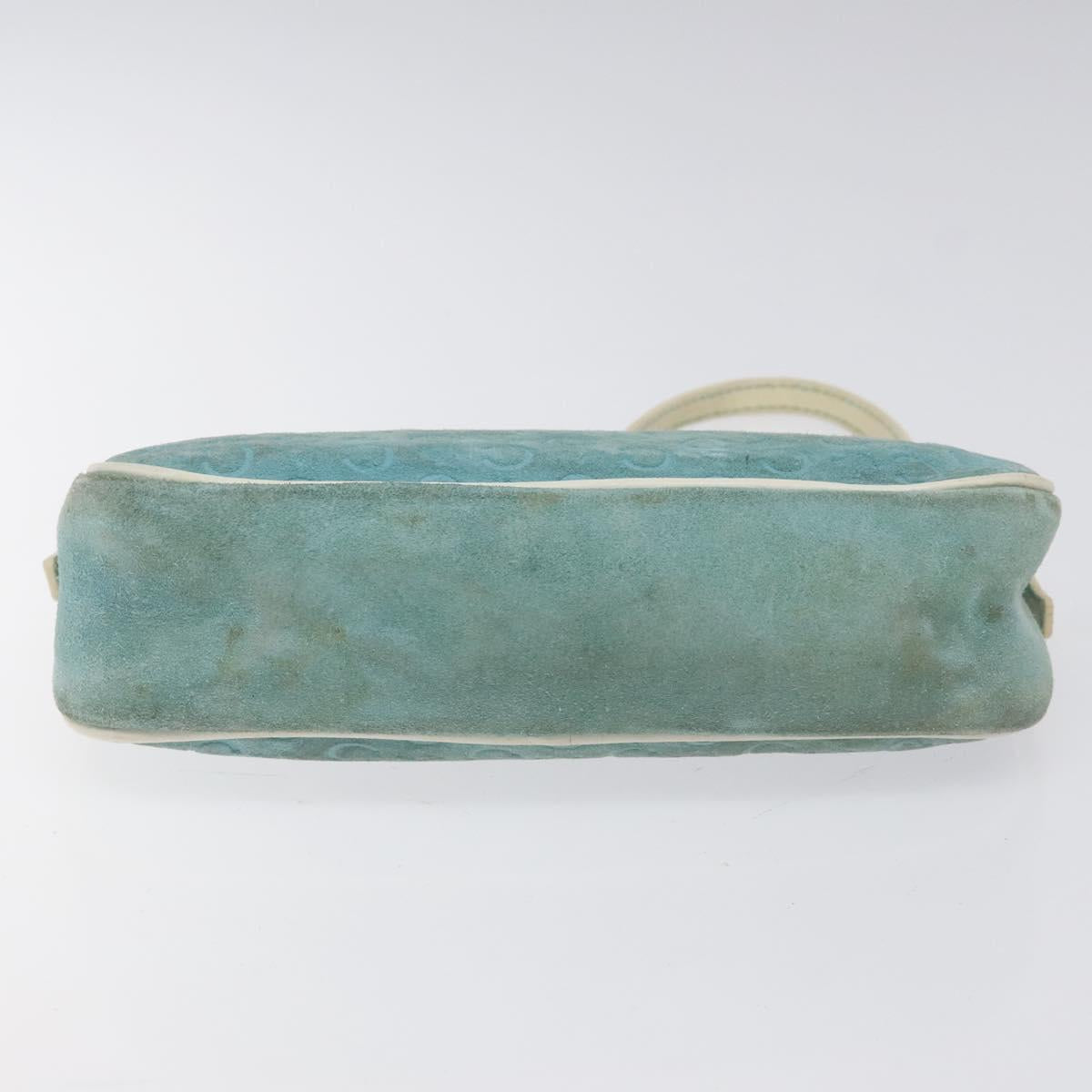 CELINE C Macadam Canvas Accessory Pouch Suede Light Blue Gold Auth 118180