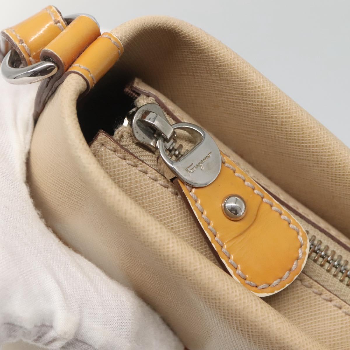 Salvatore Ferragamo Shoulder Bag Leather Beige Silver Auth 118188