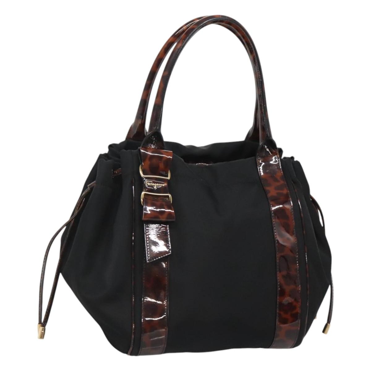 Salvatore Ferragamo Shoulder Bag Nylon Black Gold Auth 118189