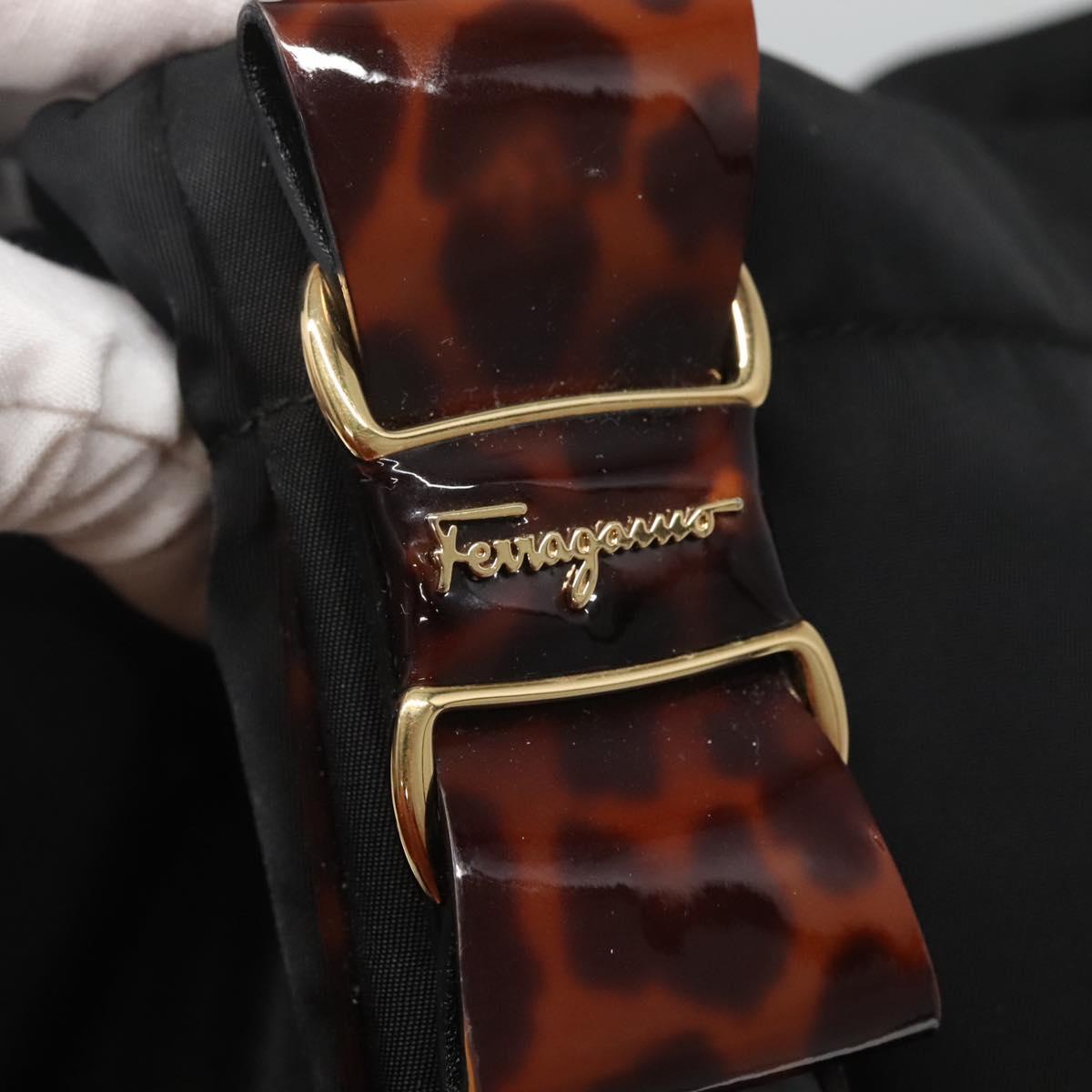 Salvatore Ferragamo Shoulder Bag Nylon Black Gold Auth 118189