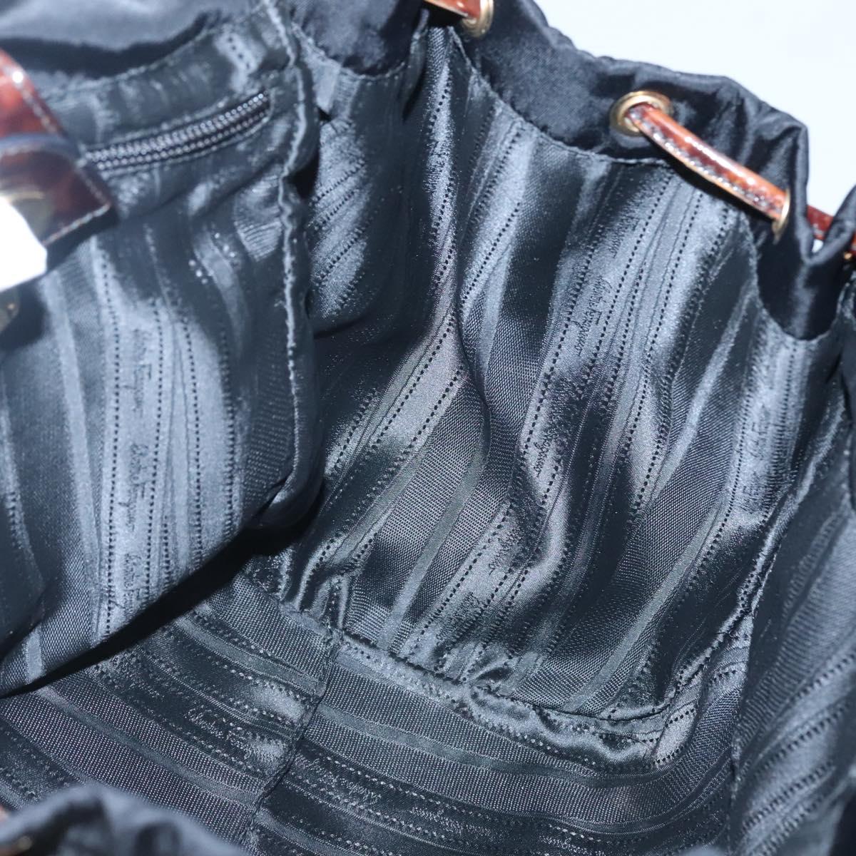 Salvatore Ferragamo Shoulder Bag Nylon Black Gold Auth 118189