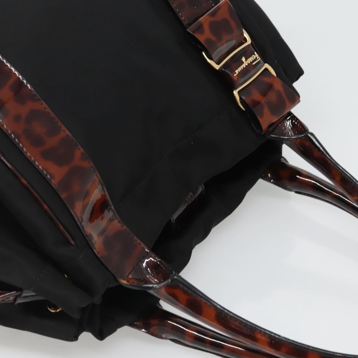 Salvatore Ferragamo Shoulder Bag Nylon Black Gold Auth 118189