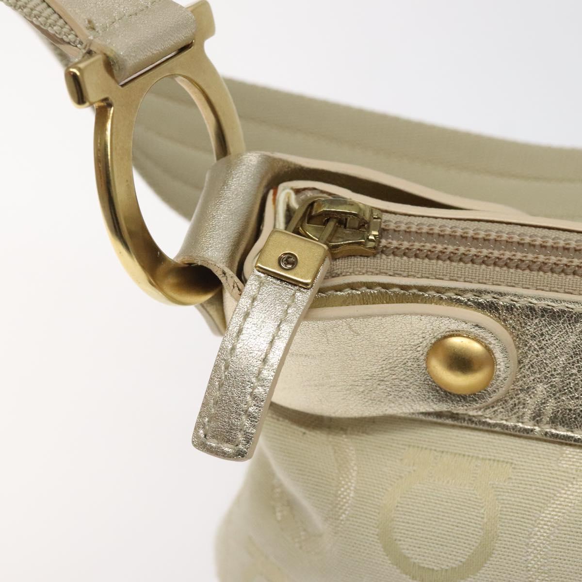 Salvatore Ferragamo Gancini Shoulder Bag Canvas Cream Gold Auth 118190