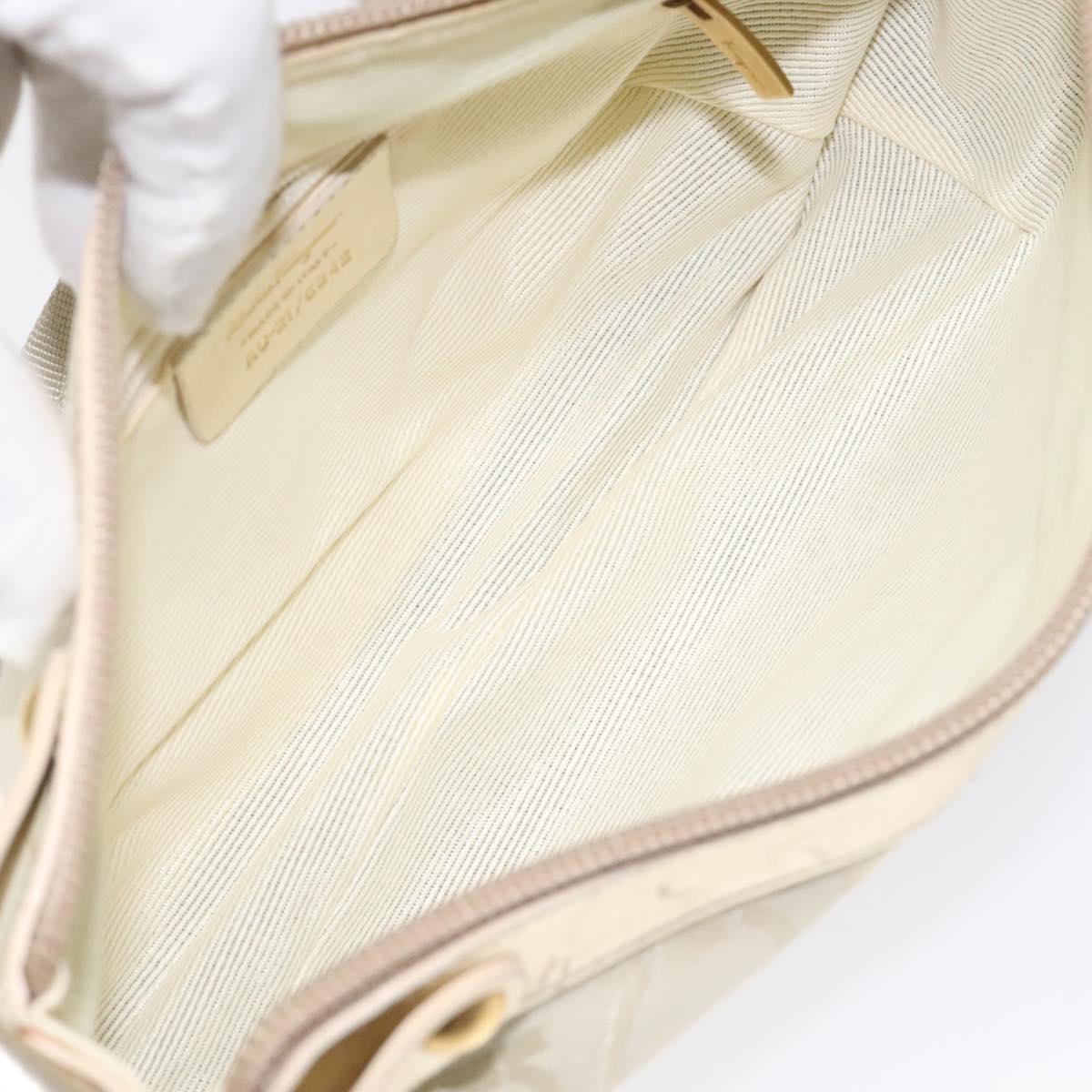 Salvatore Ferragamo Gancini Shoulder Bag Canvas Cream Gold Auth 118190