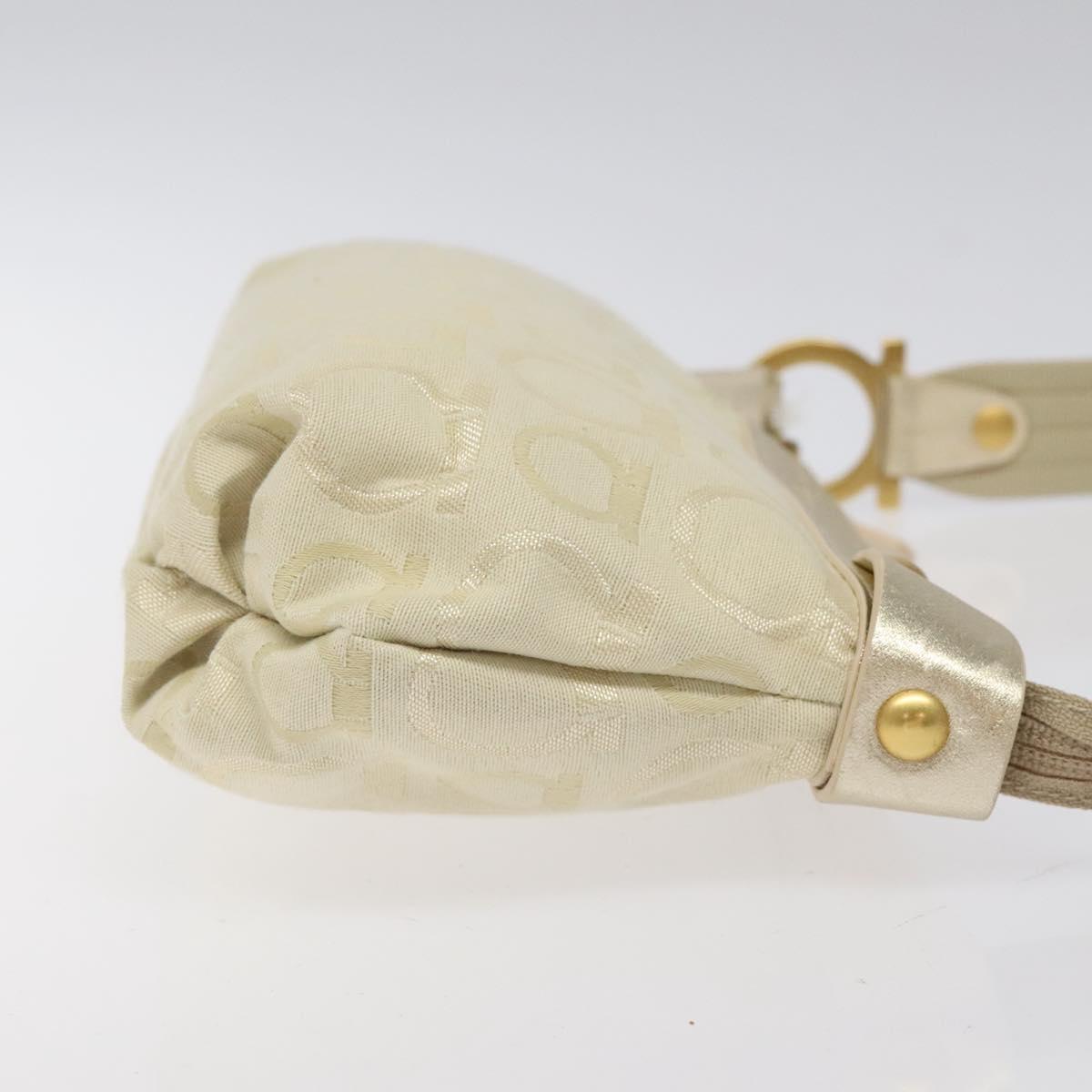 Salvatore Ferragamo Gancini Shoulder Bag Canvas Cream Gold Auth 118190