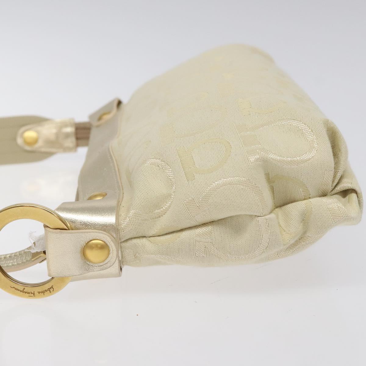 Salvatore Ferragamo Gancini Shoulder Bag Canvas Cream Gold Auth 118190