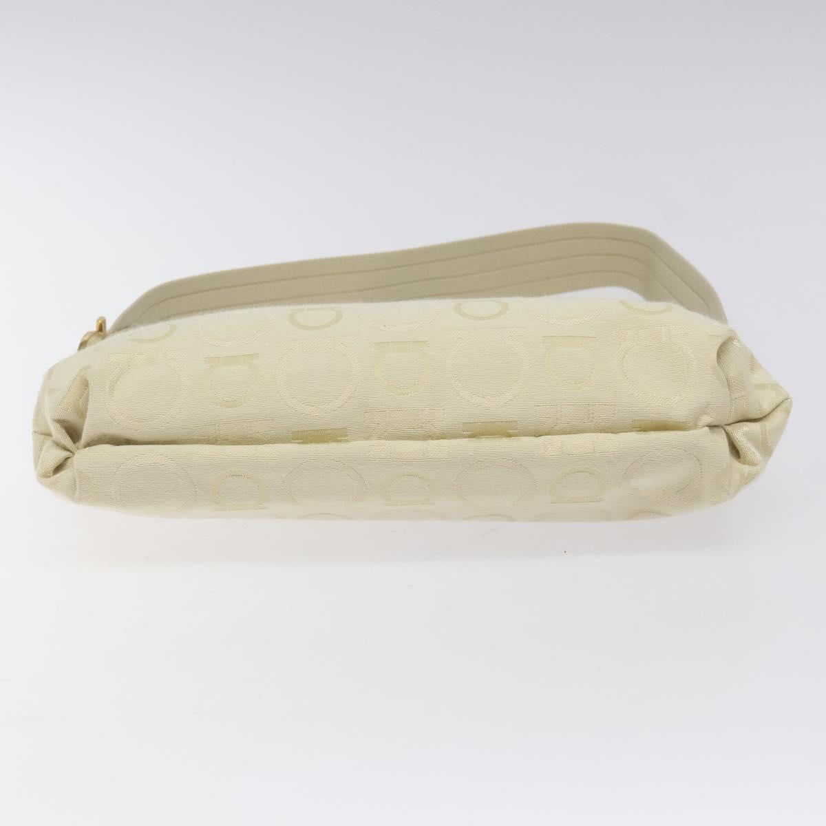 Salvatore Ferragamo Gancini Shoulder Bag Canvas Cream Gold Auth 118190