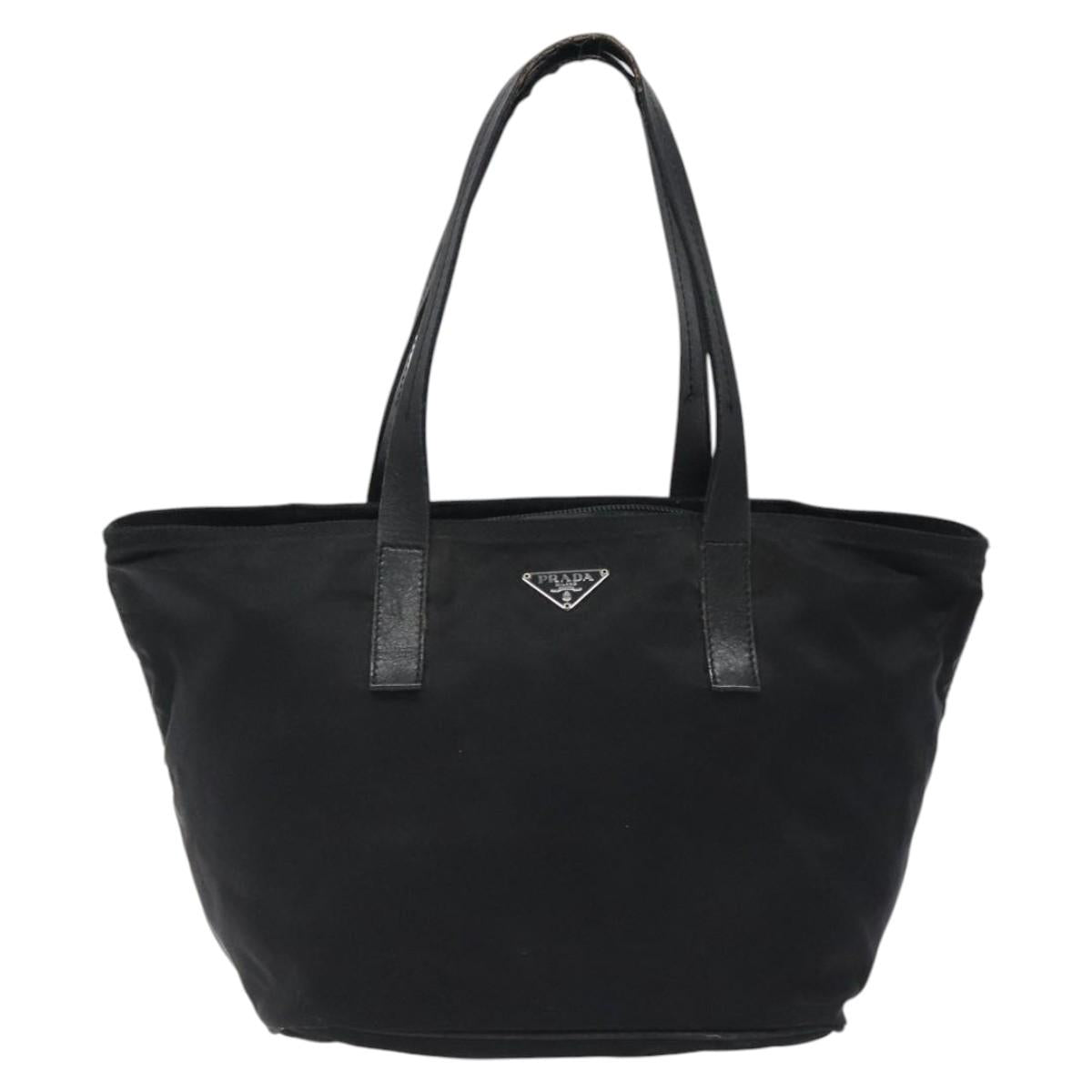 PRADA Hand Bag Nylon Black Silver Auth 118193