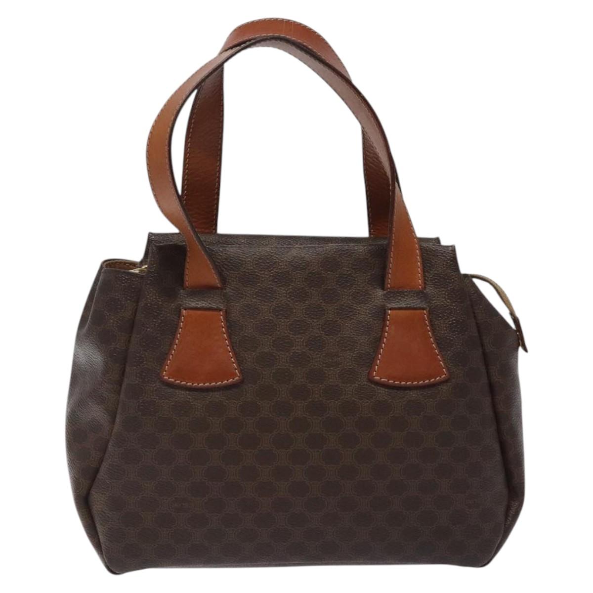 CELINE Macadam Canvas Hand Bag PVC Leather Brown Gold Auth 118198