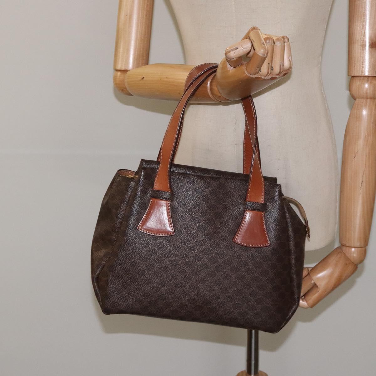 CELINE Macadam Canvas Hand Bag PVC Leather Brown Gold Auth 118198