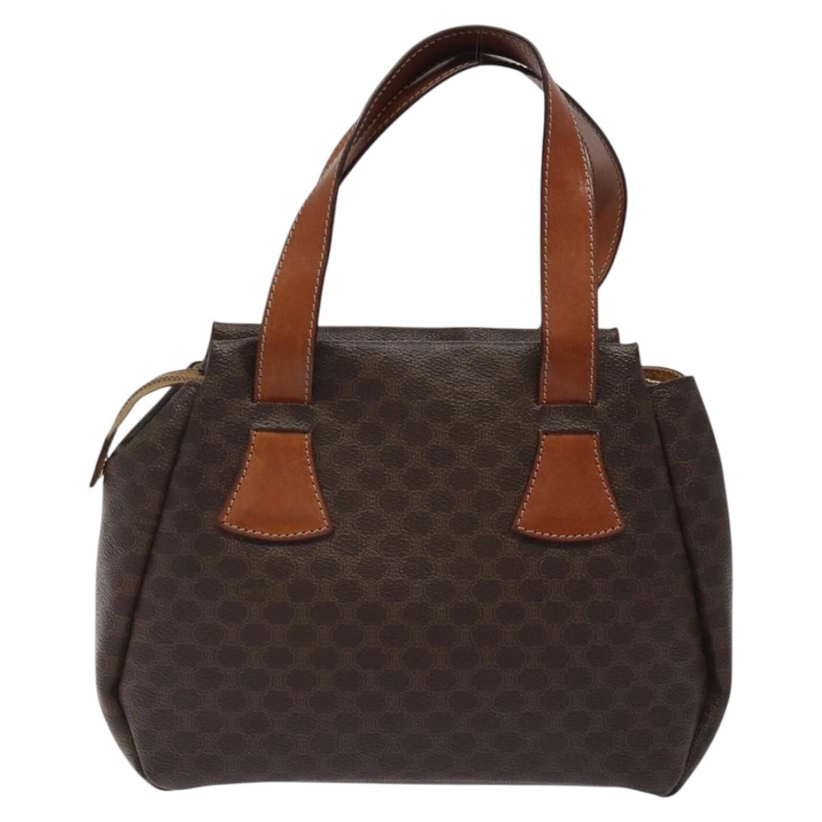 CELINE Macadam Canvas Hand Bag PVC Leather Brown Gold Auth 118198