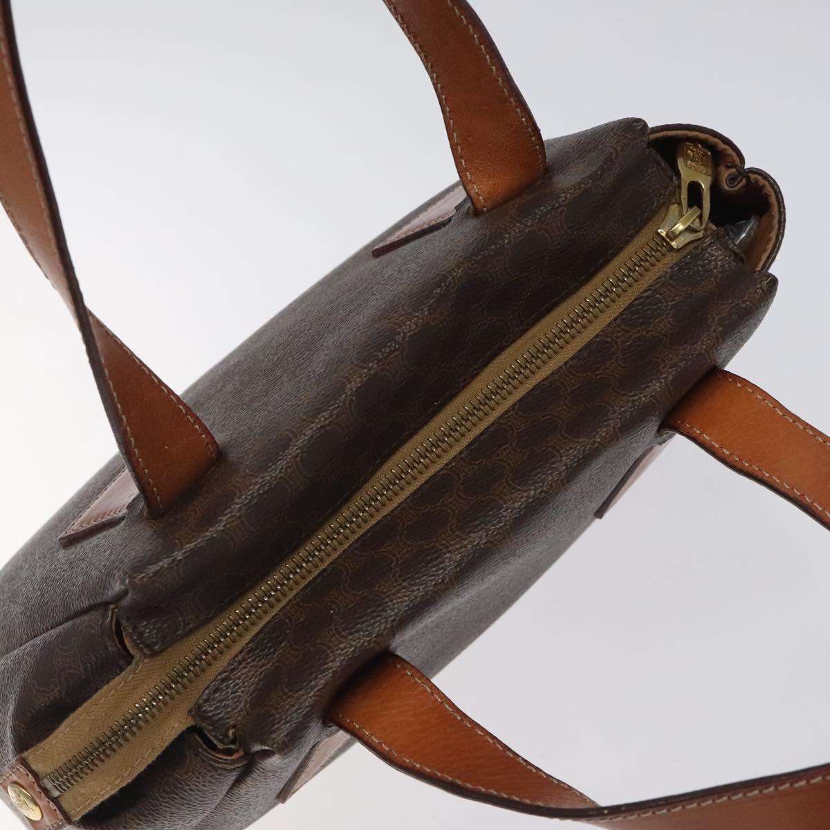 CELINE Macadam Canvas Hand Bag PVC Leather Brown Gold Auth 118198