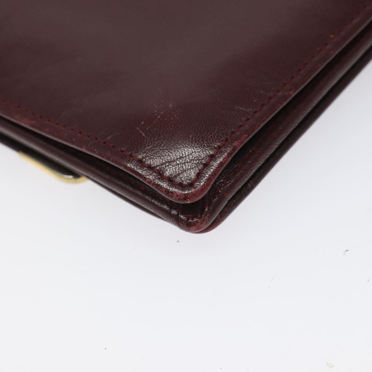CARTIER Must Line Shoulder Bag Leather Wine Red Gold Auth 118206