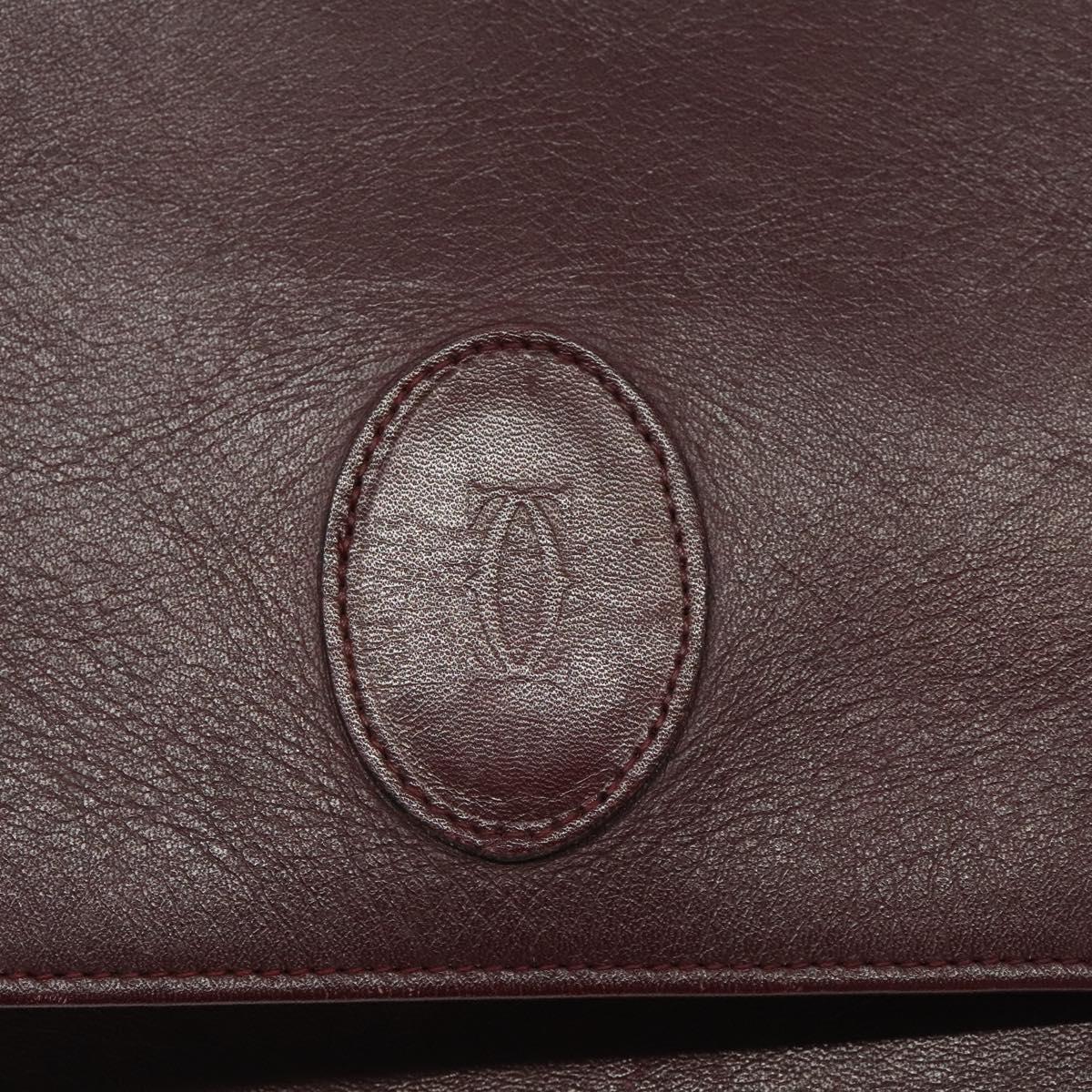 CARTIER Must Line Shoulder Bag Leather Wine Red Gold Auth 118206