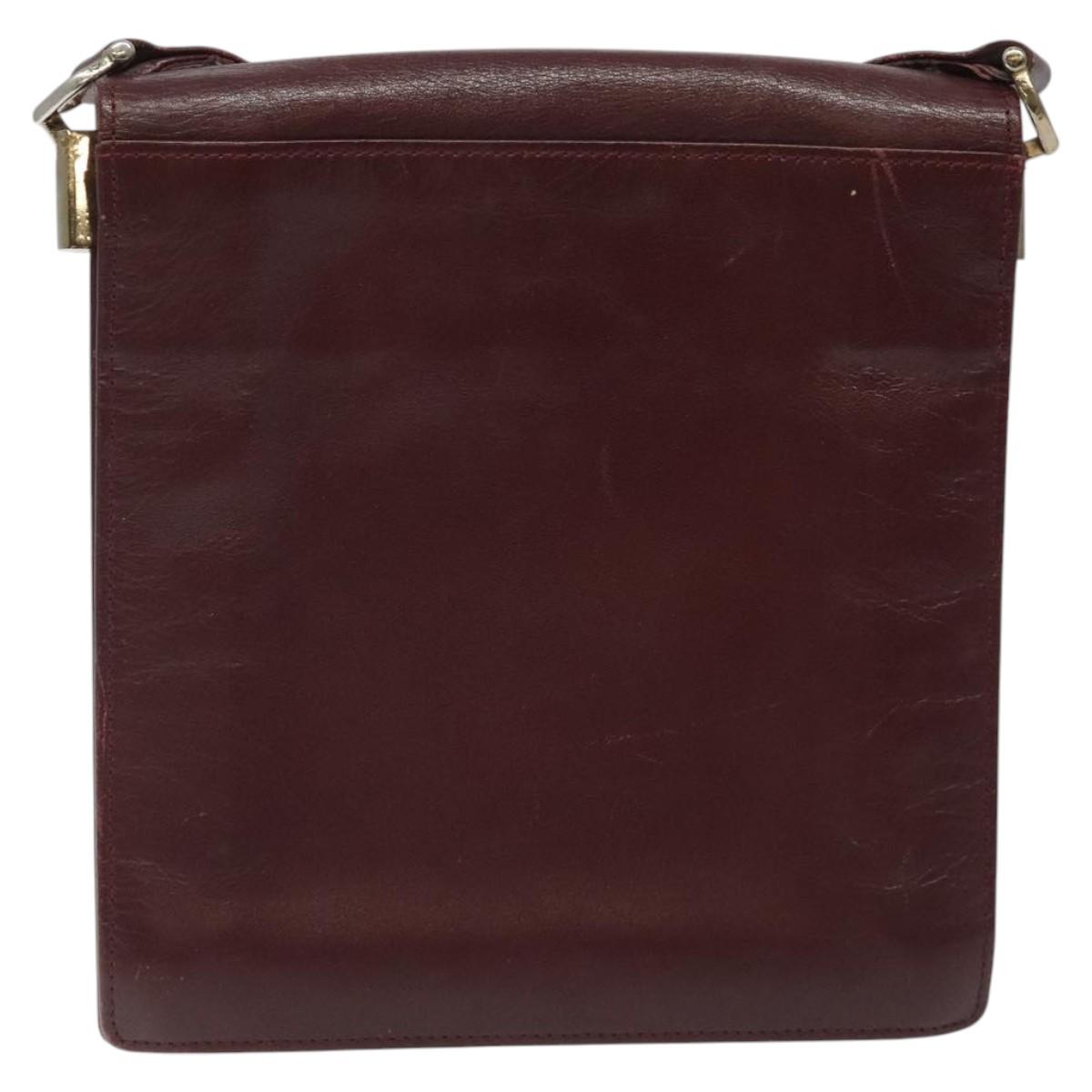 CARTIER Must Line Shoulder Bag Leather Wine Red Gold Auth 118206