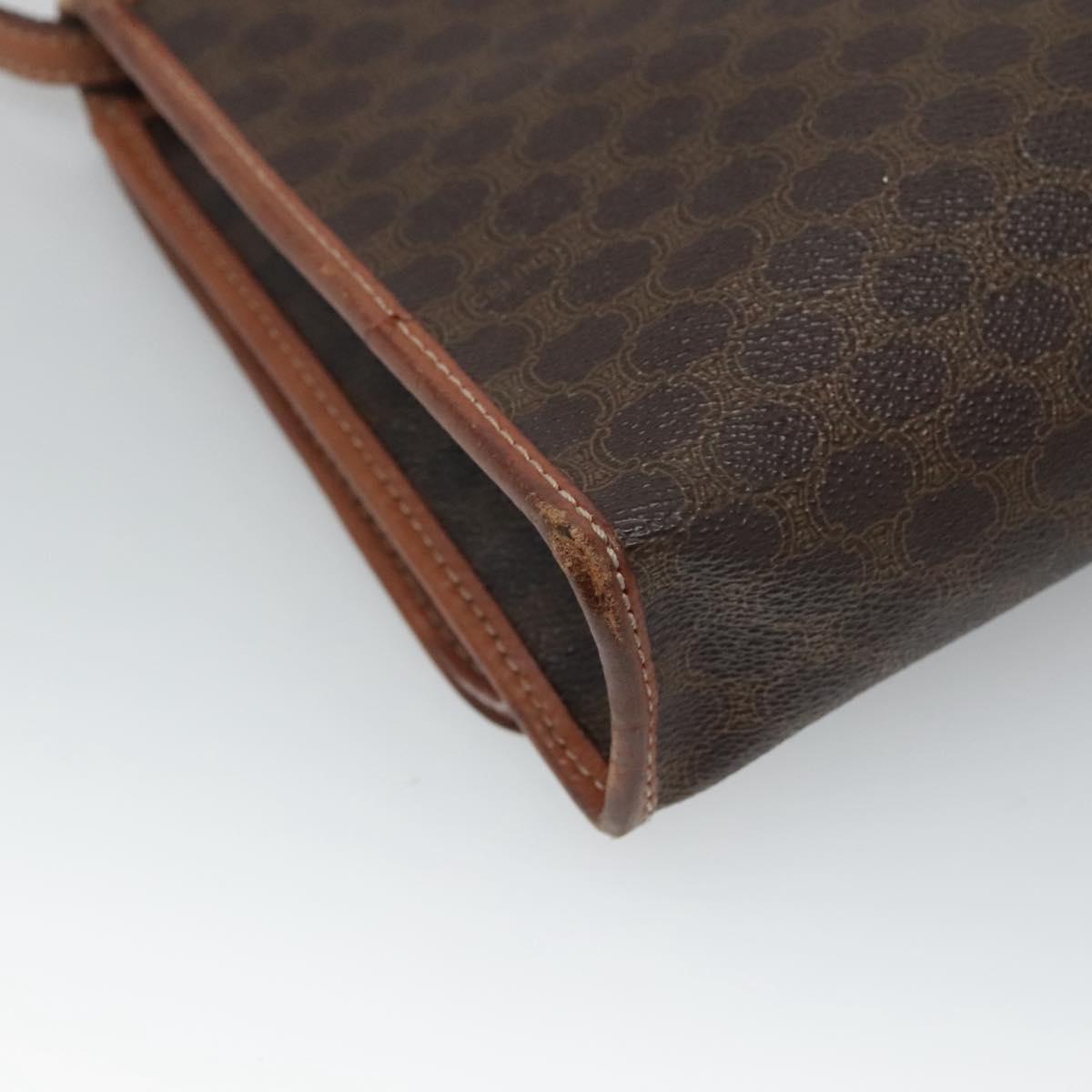 CELINE Macadam Canvas Shoulder Bag PVC Leather Brown Gold Auth 118208