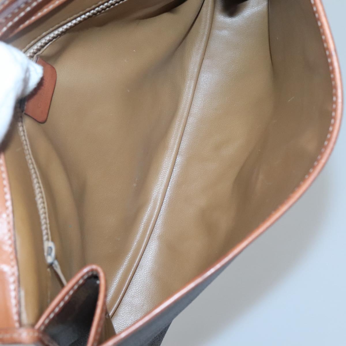 CELINE Macadam Canvas Shoulder Bag PVC Leather Brown Gold Auth 118208