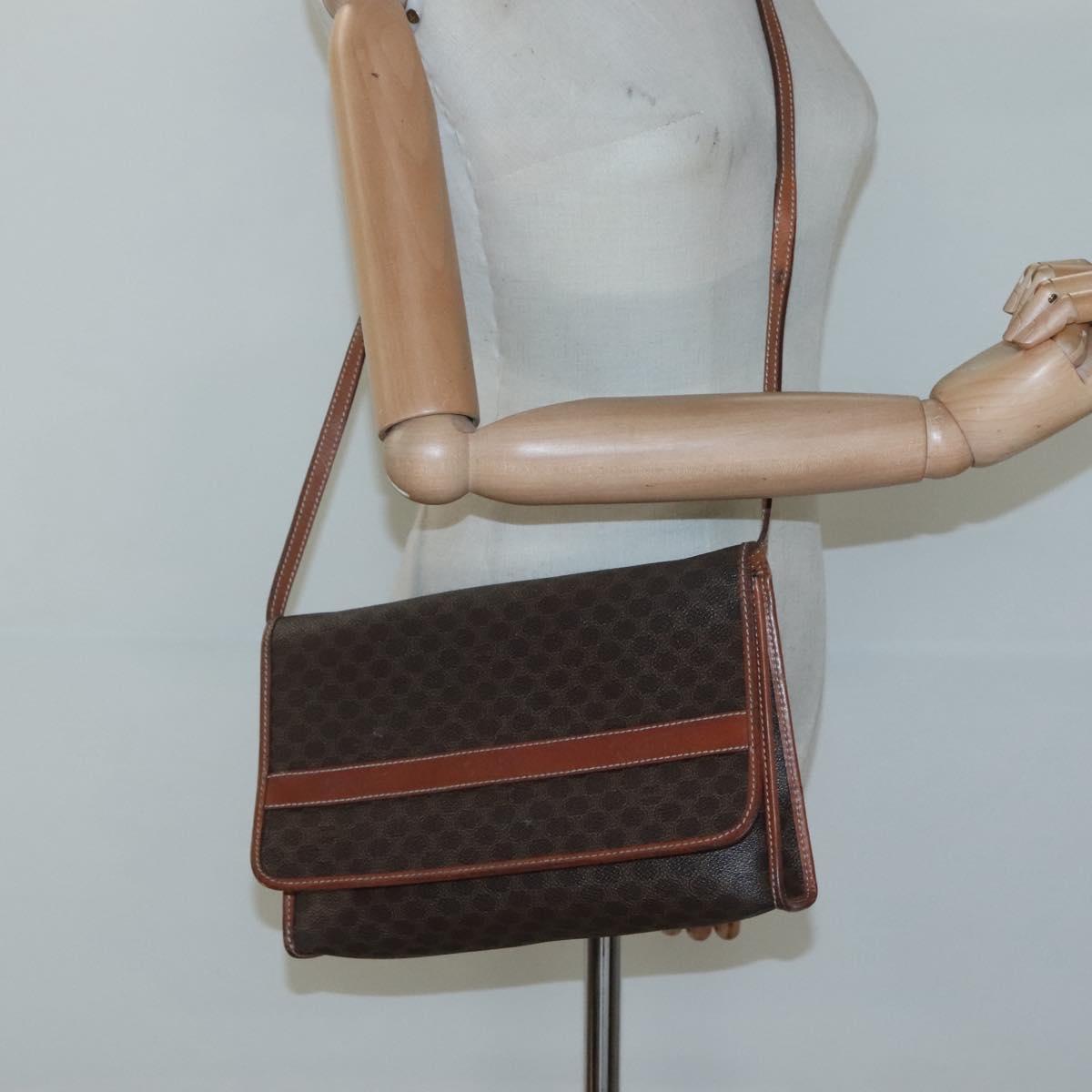 CELINE Macadam Canvas Shoulder Bag PVC Leather Brown Gold Auth 118208