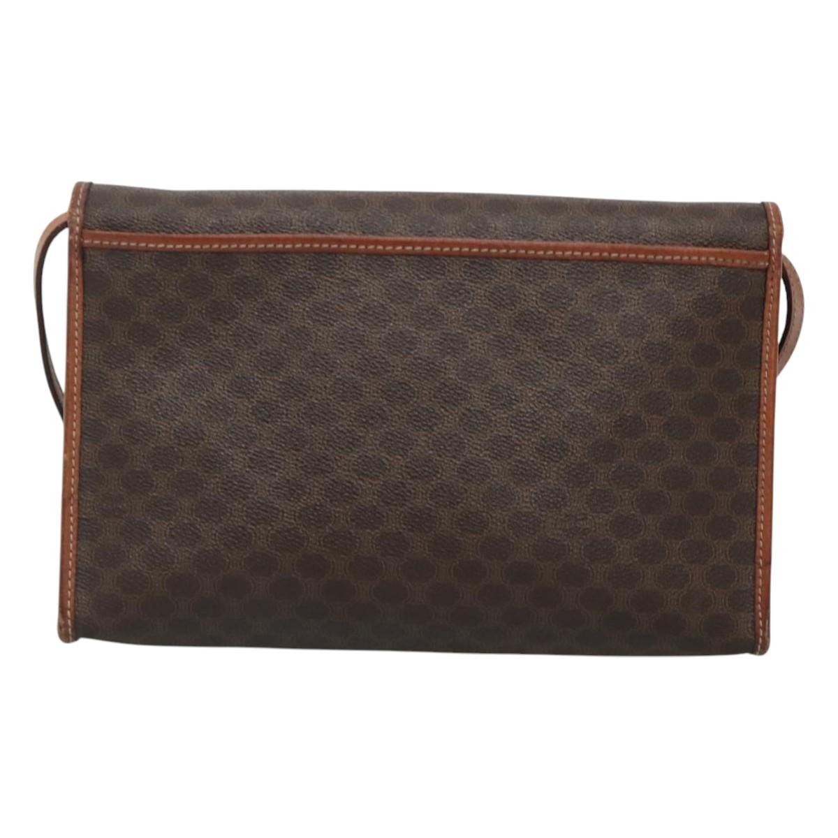 CELINE Macadam Canvas Shoulder Bag PVC Leather Brown Gold Auth 118208