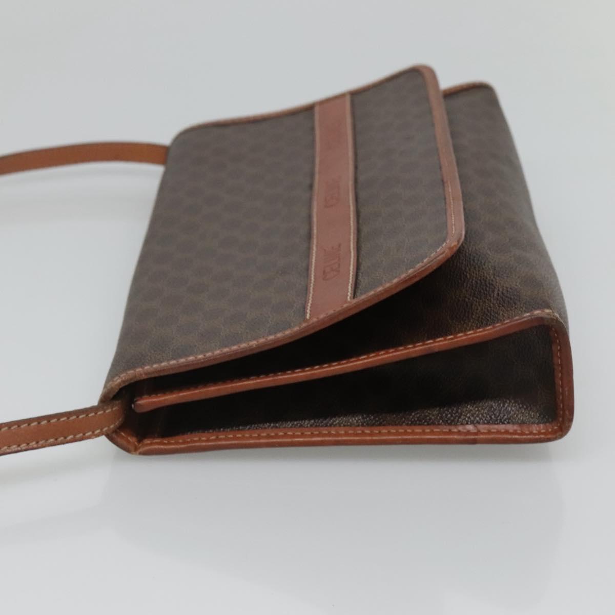 CELINE Macadam Canvas Shoulder Bag PVC Leather Brown Gold Auth 118208