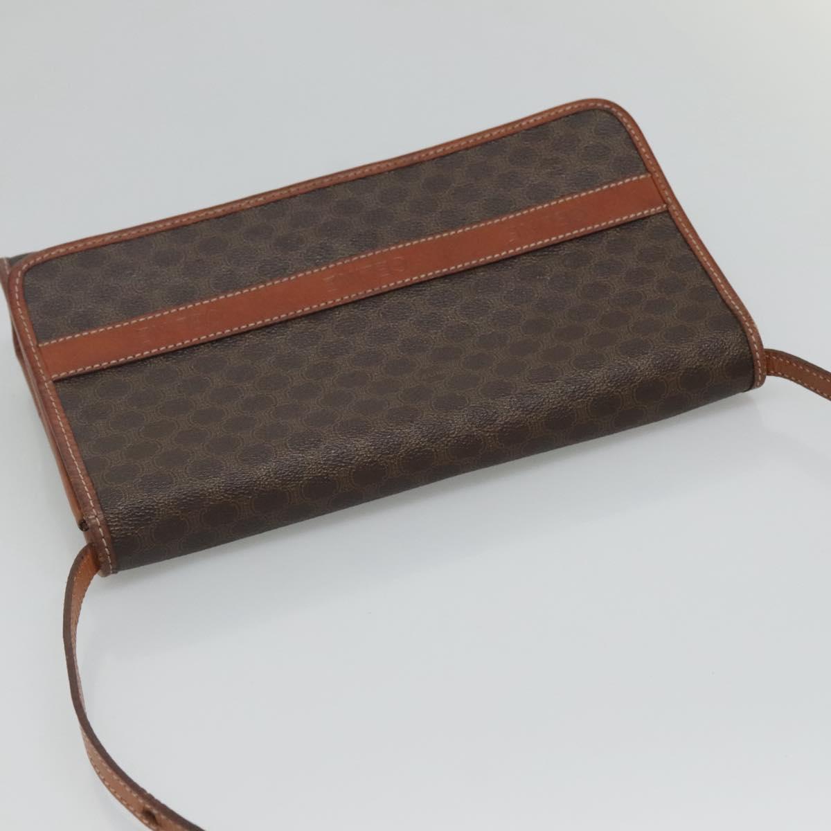 CELINE Macadam Canvas Shoulder Bag PVC Leather Brown Gold Auth 118208