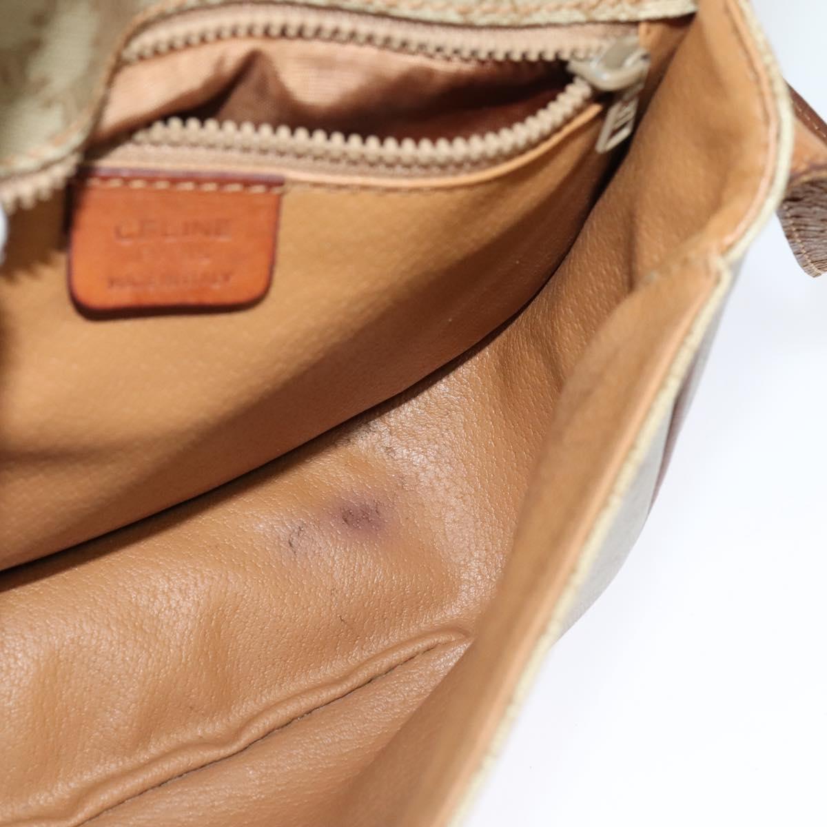 CELINE Macadam Canvas Shoulder Bag PVC Beige Gold Auth 118209