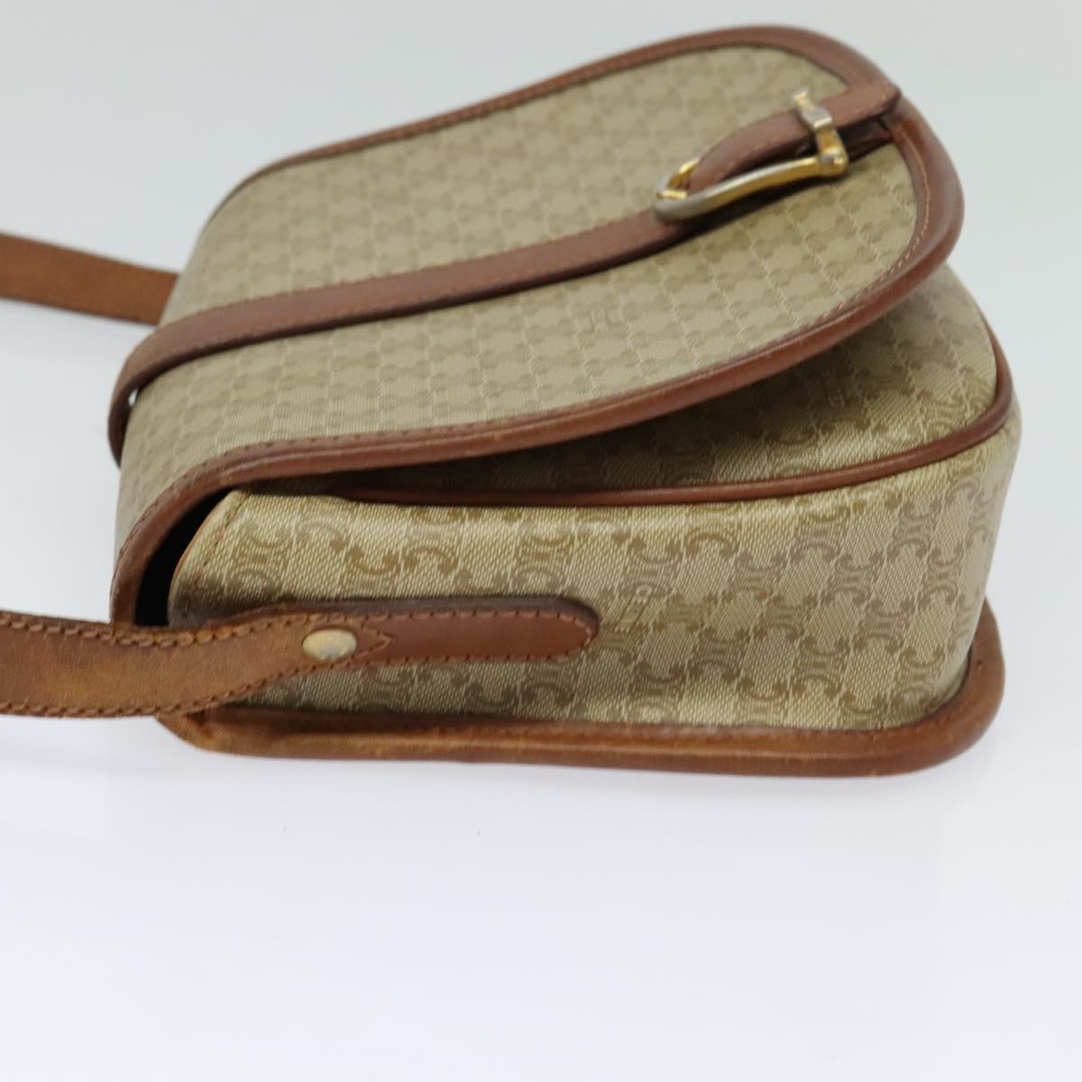 CELINE Macadam Canvas Shoulder Bag PVC Beige Gold Auth 118209